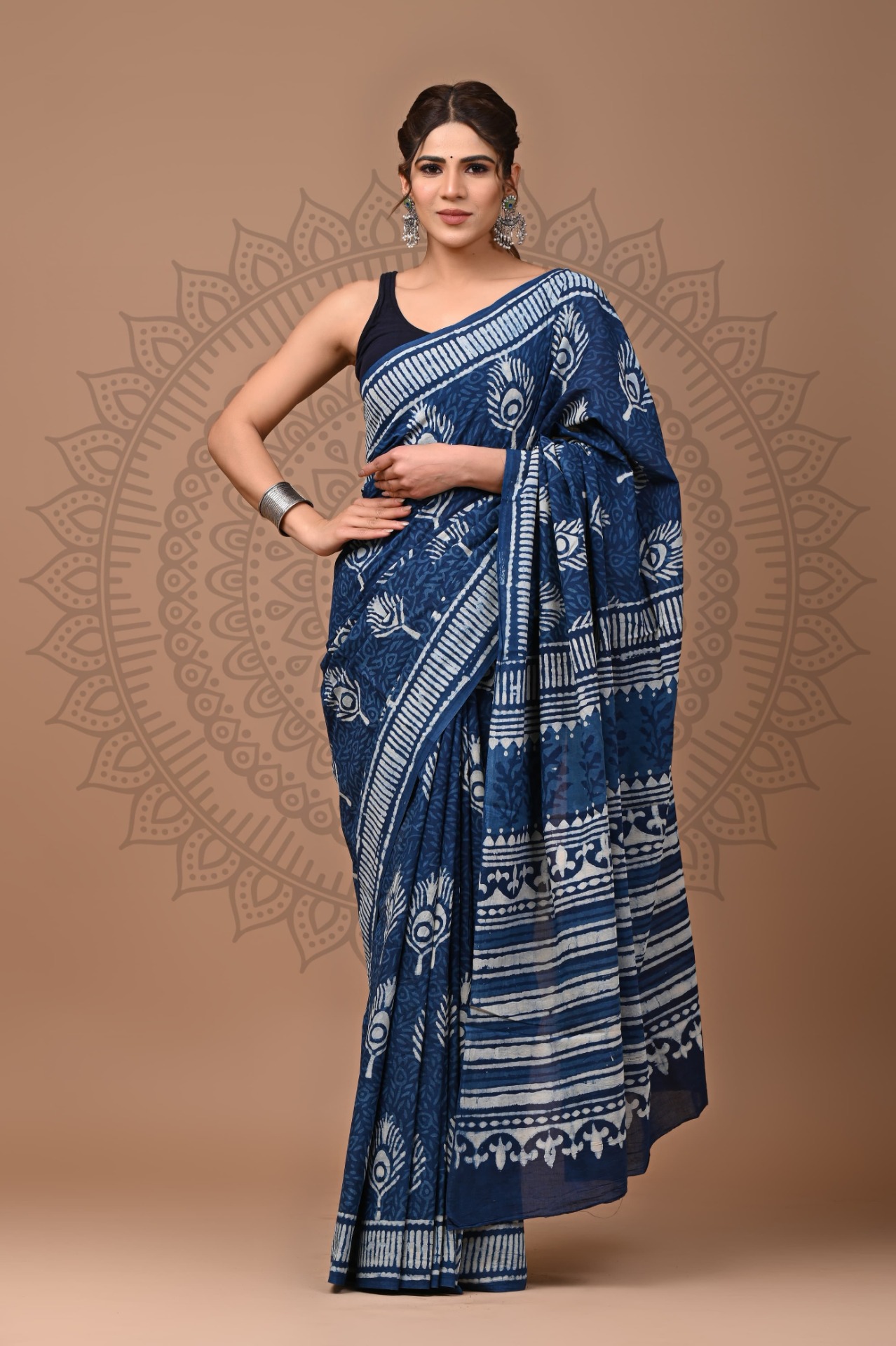 Handblock Printed Mul Cotton Saree (IN59)