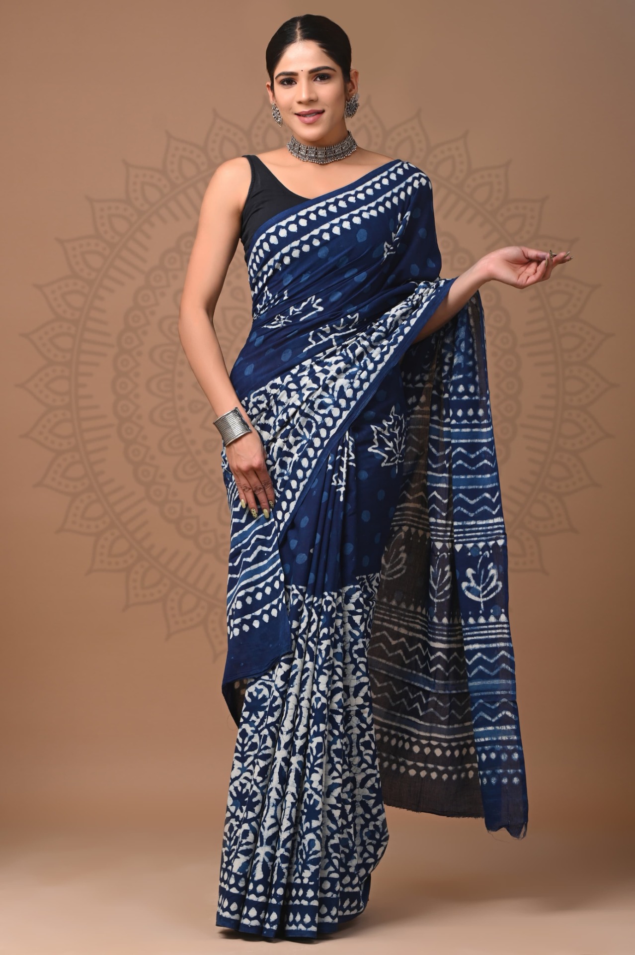 Handblock Printed Mul Cotton Saree (GOI98)