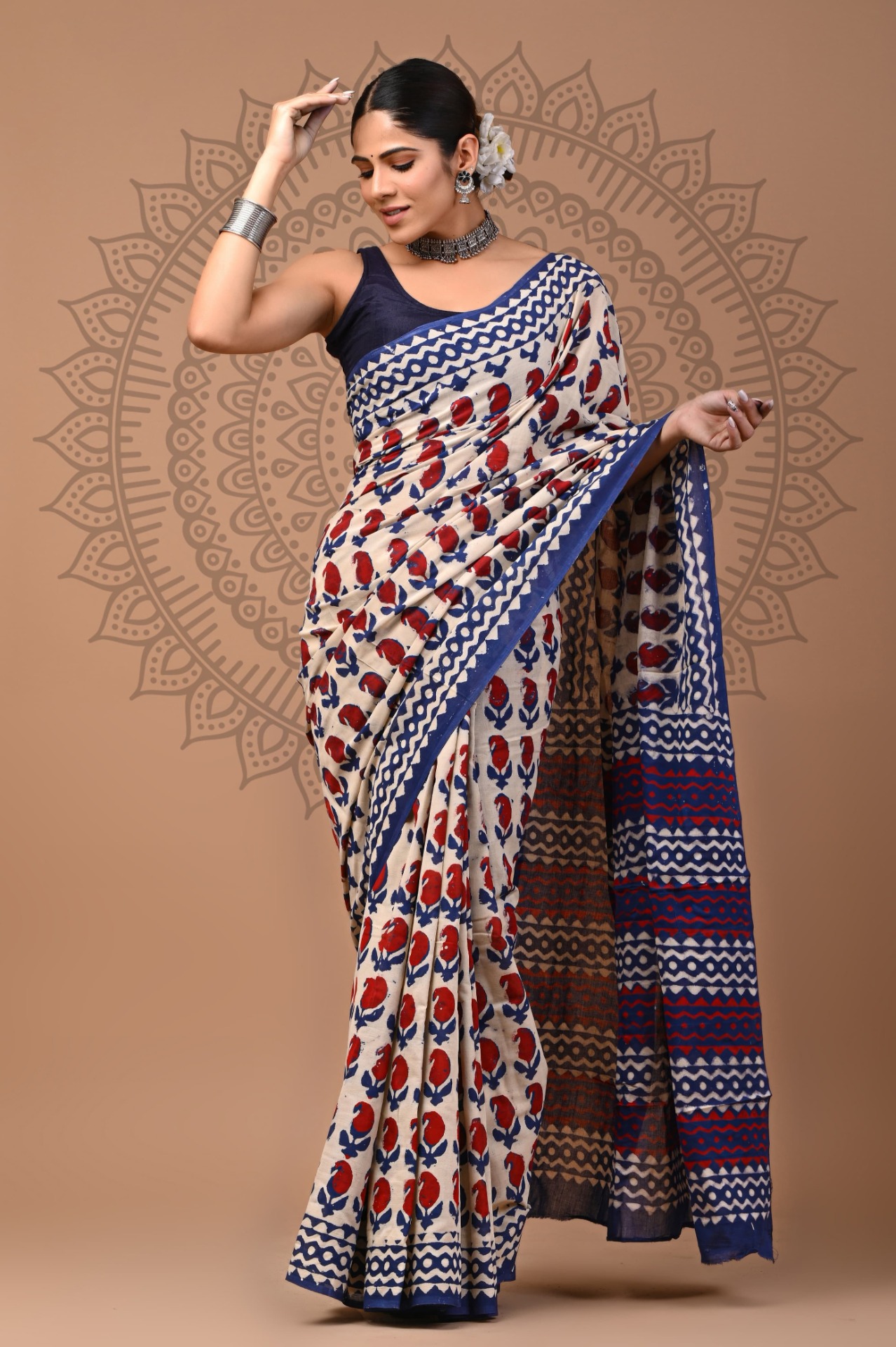 Handblock Printed Mul Cotton Saree (MOR34)