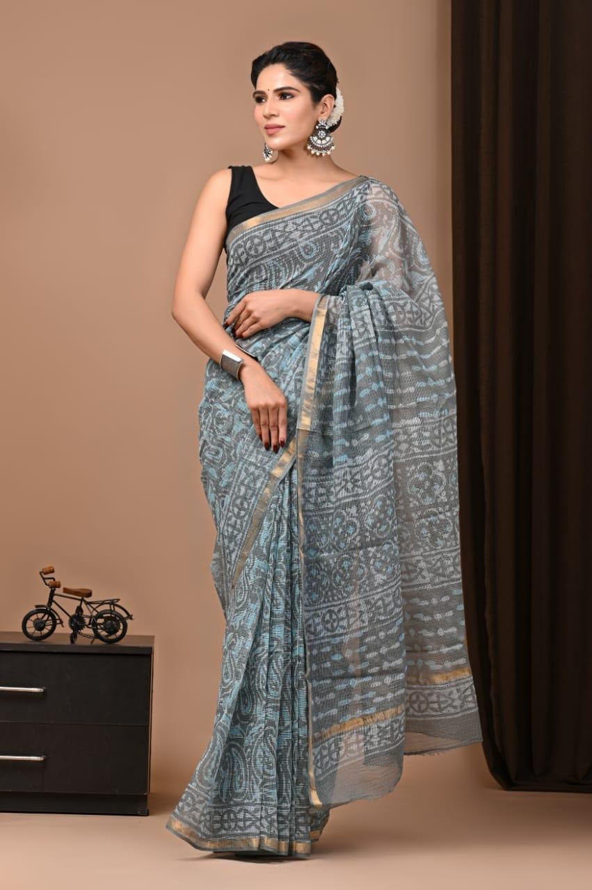  Kota Doria Block Printed Saree (DAN5)