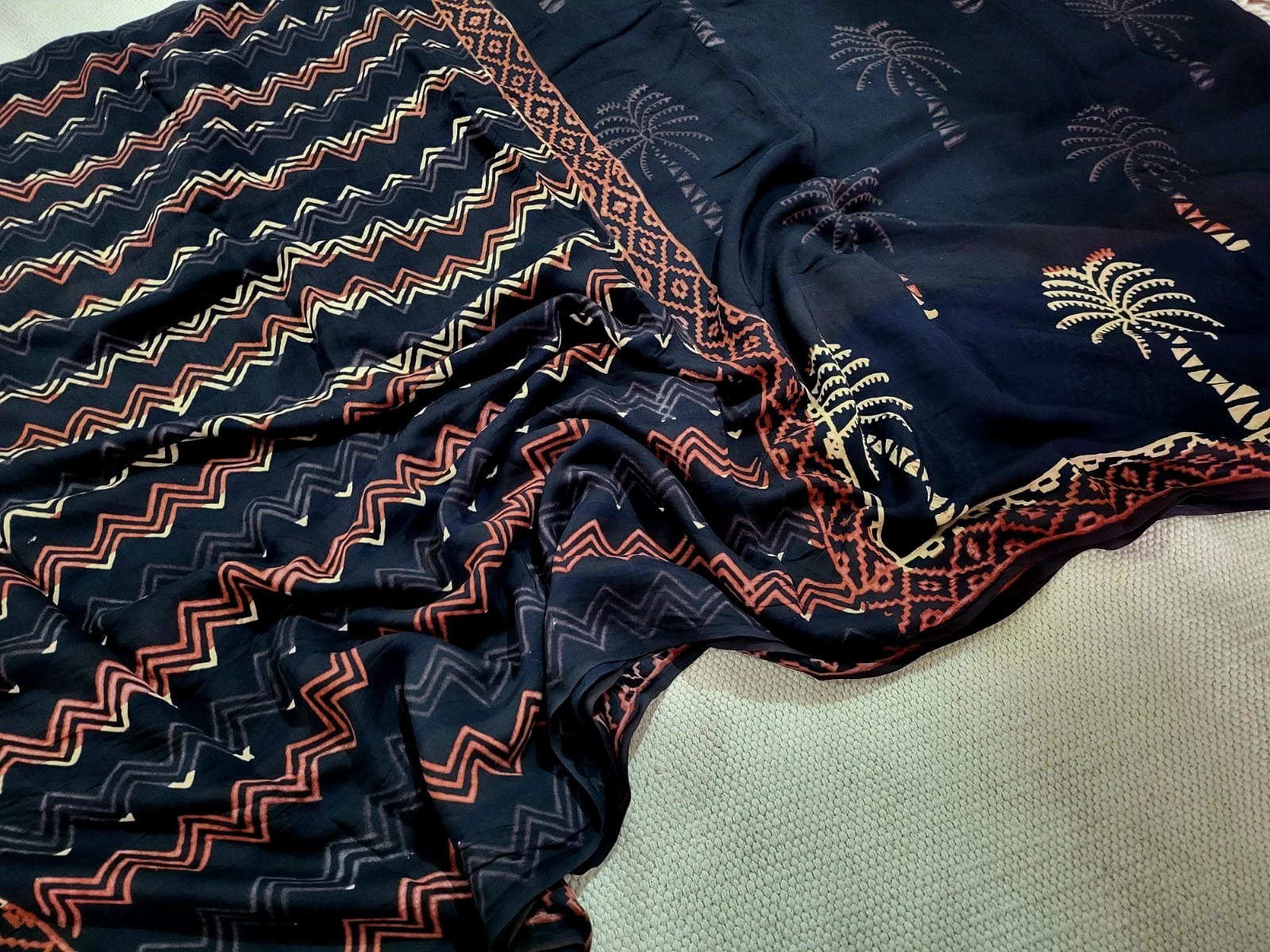 Block Printed Modal Silk Saree (RVQ2)