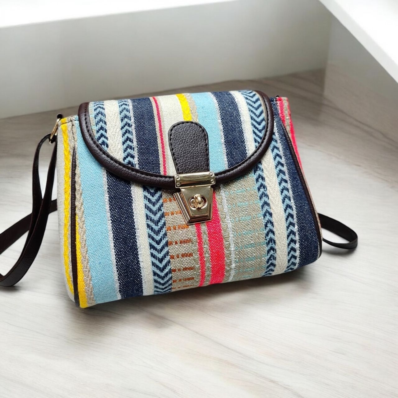 Turn Button Jacquard Sling Bag