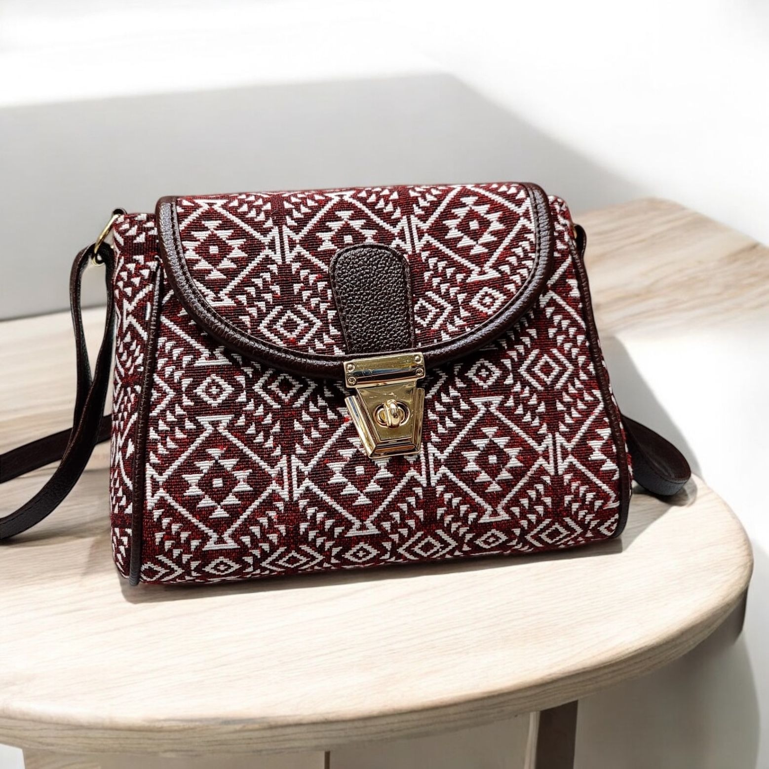 Turn Button Jacquard Sling Bag