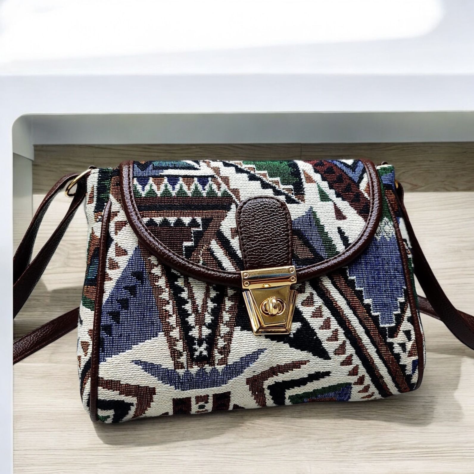 Turn Button Jacquard Sling Bag 