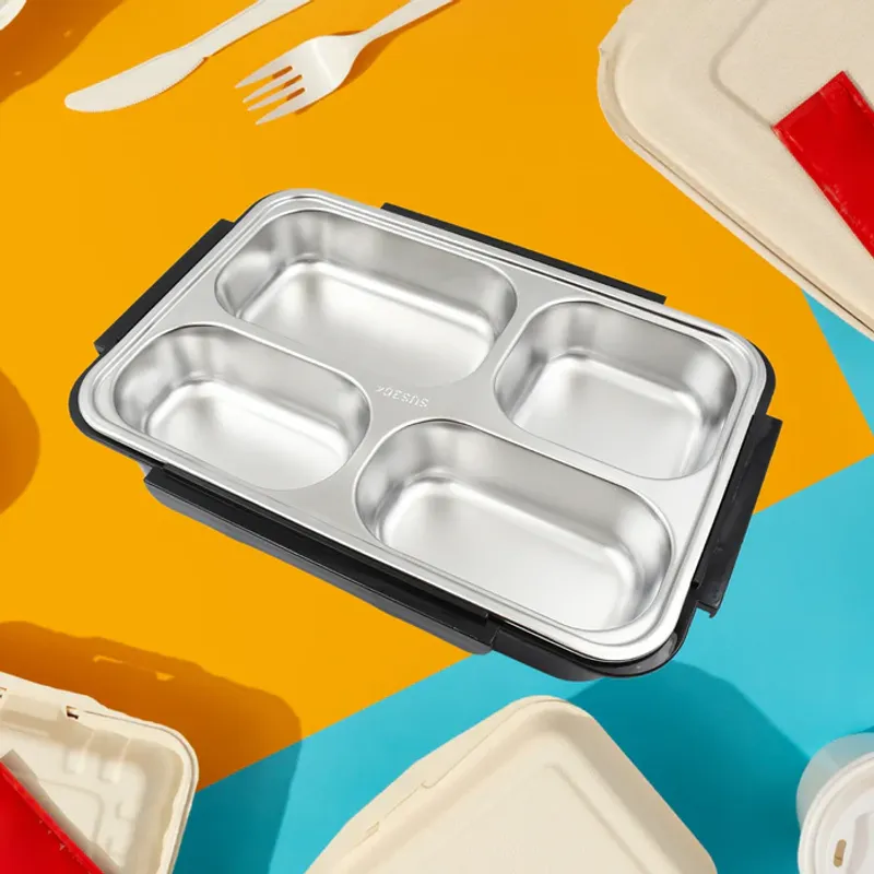 "Keep Your Meals Fresh: Insulated 4 Compartment Lunch Box for Ultimate Convenience"