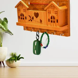 KEY HOUSE 6 HOOKS HOUSE DESIGN WOODEN KEYS STAND FOR ENTRYWAY, KITCHEN, OFFICE, MUDROOM WALL, MOUNT DECORATIVE KEYS ORGANIZER KEY HOLDER.