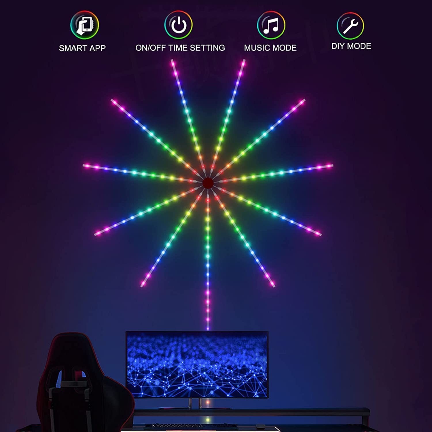 FIREWORK STRIP Smart Firework LED Light for Bedroom Decoration,LED Strip Lights with Remote App Control, Music Sound Sync Light for Home Room Wall Decor, Christmas, Party(Firework Strip)