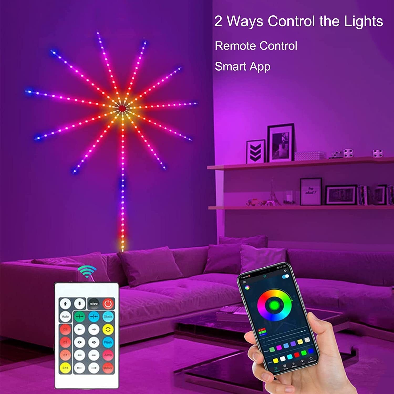 FIREWORK STRIP Smart Firework LED Light for Bedroom Decoration,LED Strip Lights with Remote App Control, Music Sound Sync Light for Home Room Wall Decor, Christmas, Party(Firework Strip)