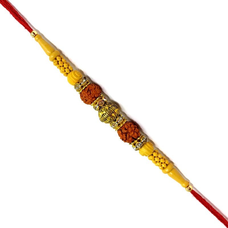 MQS - Handmade Set Of 2 Rakhi For Brother Kids| Bhaiya Bhabhi Rakhi For Rakshabandhan/Rakhi Gift for Bhaiya Pack Of Two Rakhi For Brother Woolen Thread Rudraksha Bead