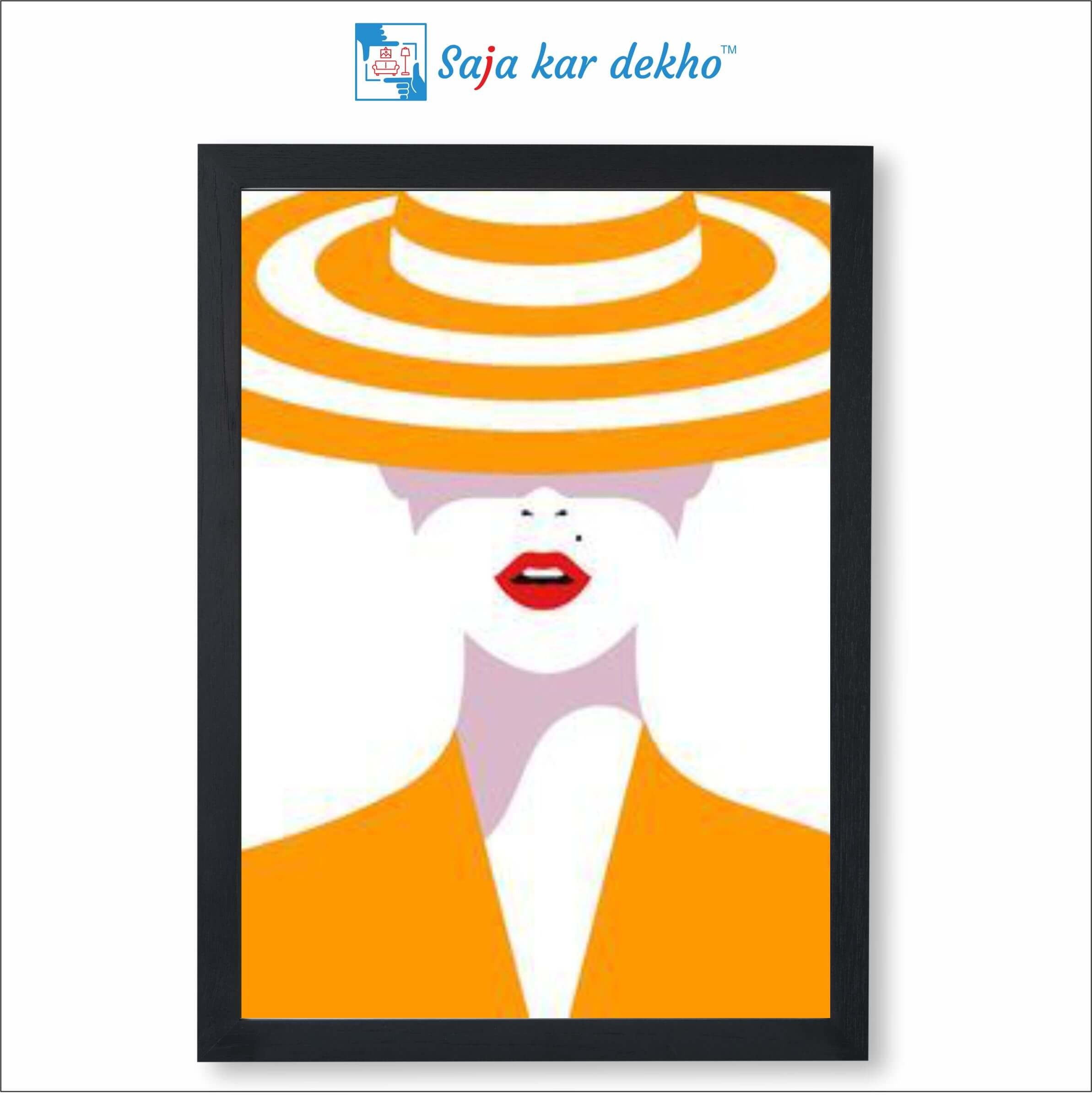 SAJA KAR DEKHO Beauty Mark And Hat Vector Illustration High Quality Weather Resistant HD Wall Frame | 18 x 12 inch | - 18 x 12 inch