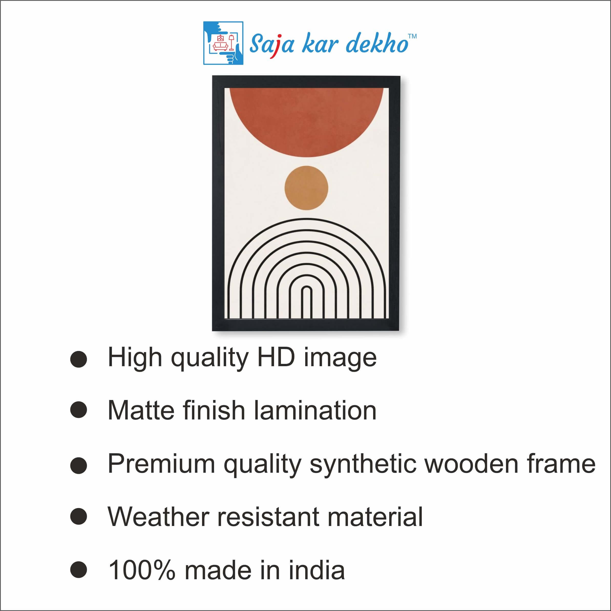 SAJA KAR DEKHO Mid Century Geometric Art High Quality Weather Resistant HD Wall Frame | 18 x 12 inch | - 18 X 12 inch