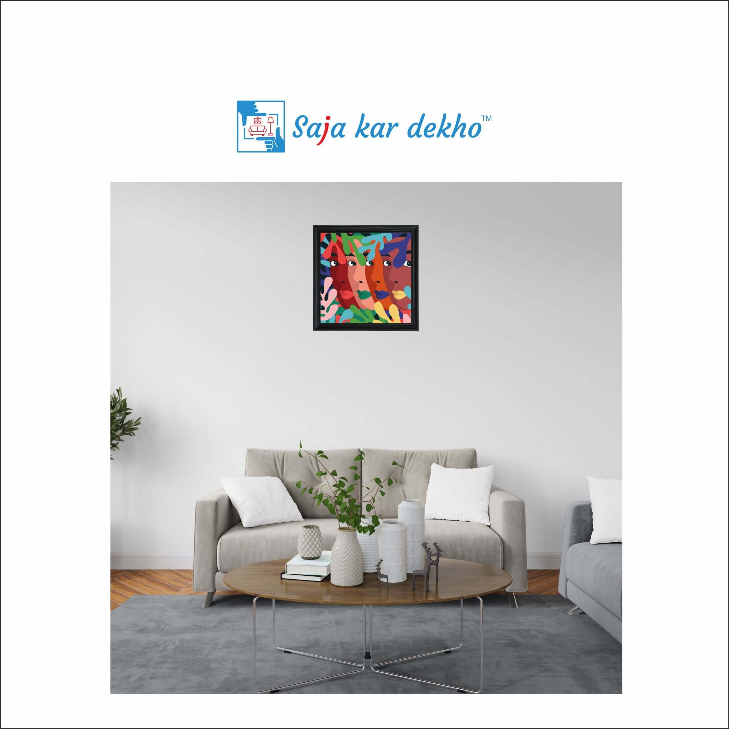 SAJA KAR DEKHO Flat Design Portrait In Art Style In Bright Colors High Quality Weather Resistant HD Wall Frame | 20 x 20 inch | - 20 X 20 inch