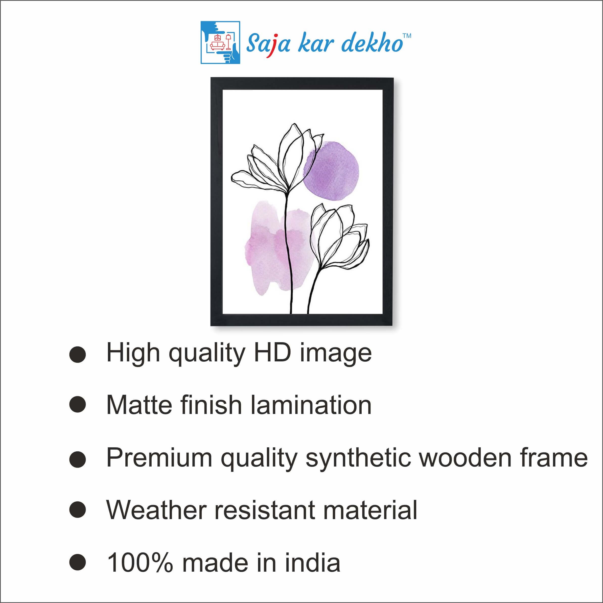 SAJA KAR DEKHO Flowers Painting Frame High Quality Weather Resistant HD Wall Frame | 18 x 12 inch | - 18 X 12 inch