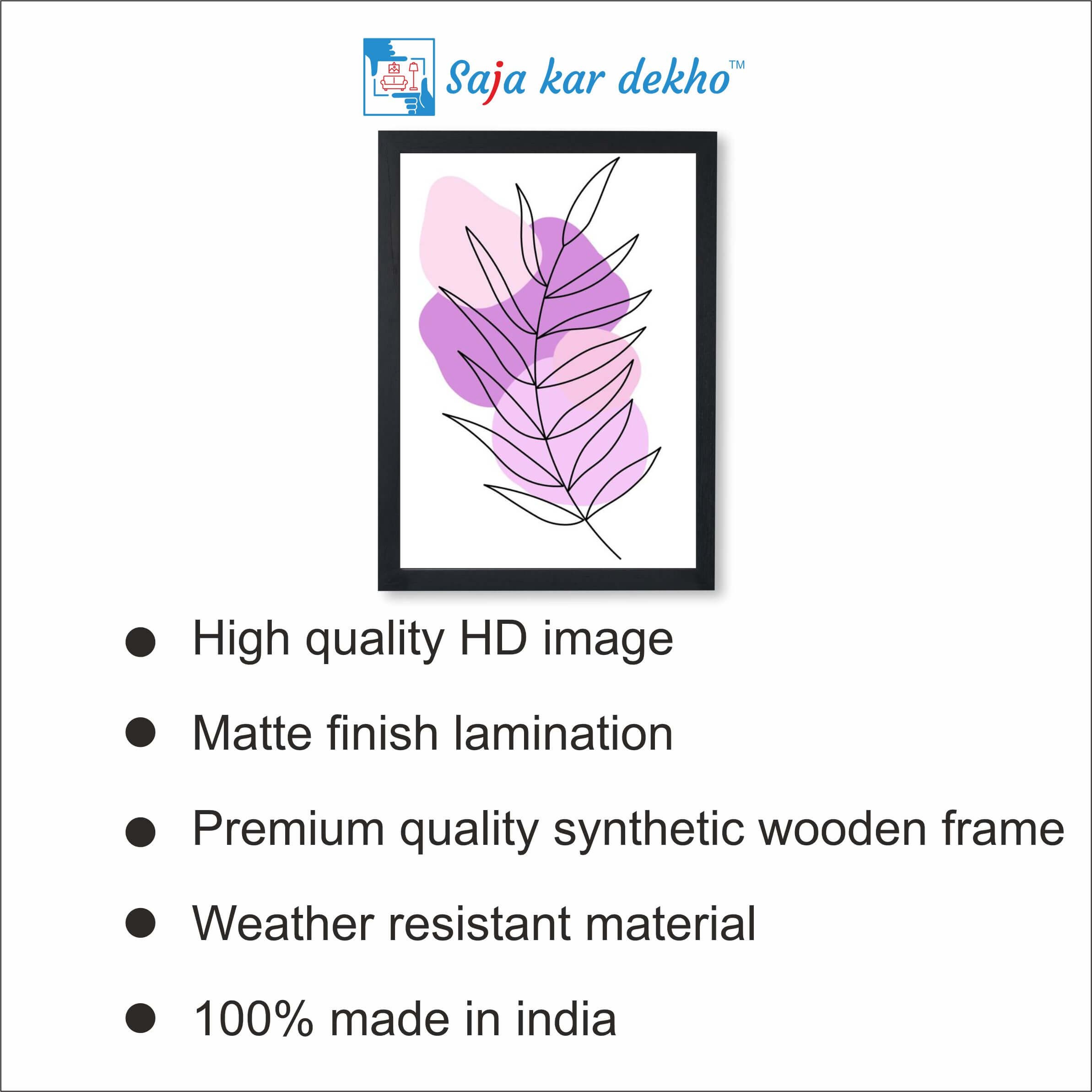 SAJA KAR DEKHO Flower Draw Line Abstraction Art High Quality Weather Resistant HD Wall Frame | 18 x 12 inch | - 18 X 12 inch