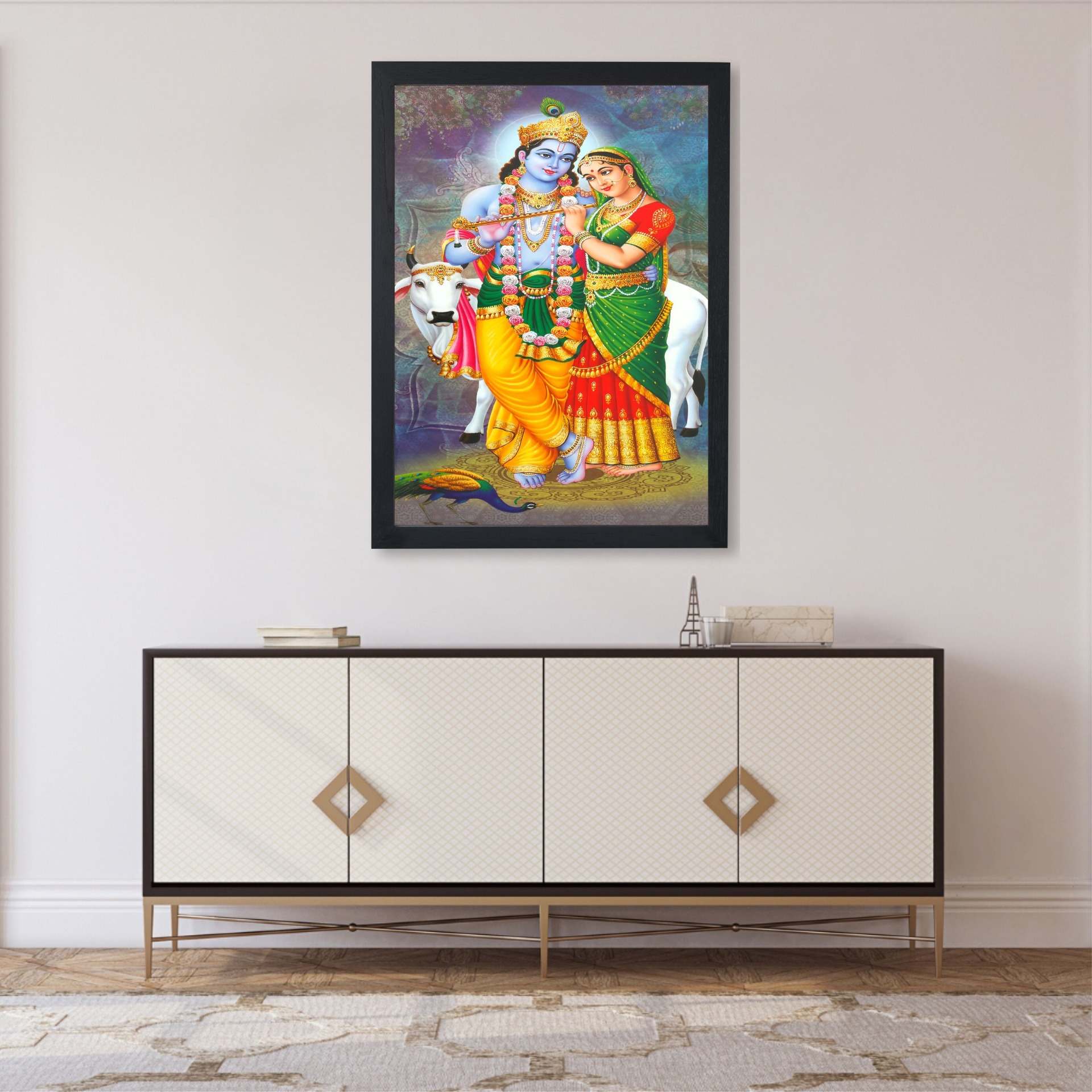 SAJA KAR DEKHO RADHA KRISHNA PHOTO High Quality Weather Resistant HD Wall Frame  | 18 x 12 inch | - 18 X 12 inch