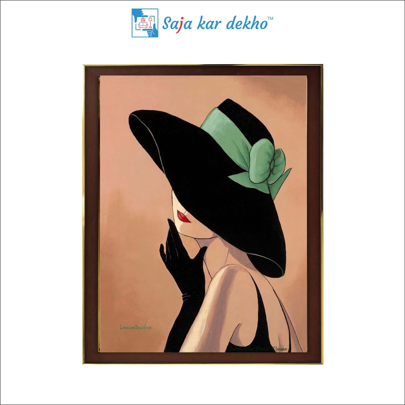 SAJA KAR DEKHO Woman With A Hat Stylish Simplicity High Quality Weather Resistant HD Wall Frame | 18 x 12 inch | - 18 X 12 inch