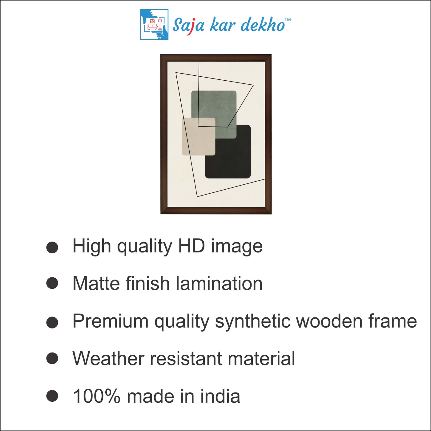 SAJA KAR DEKHO Squares Abstract Art High Quality Weather Resistant HD Wall Frame | 18 x 12 inch | - 18 X 12 inch