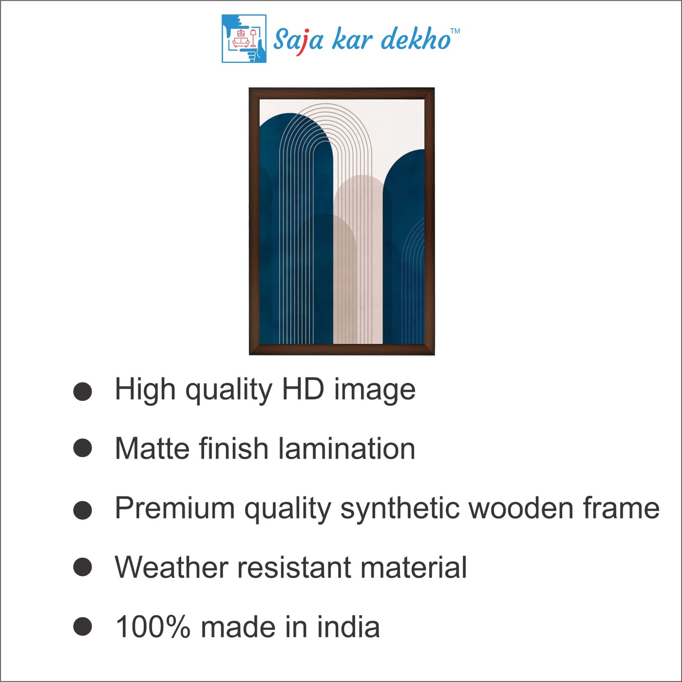 SAJA KAR DEKHO Blue And Grey Arches High Quality Weather Resistant HD Wall Frame | 18 x 12 inch | - 18 X 12 inch