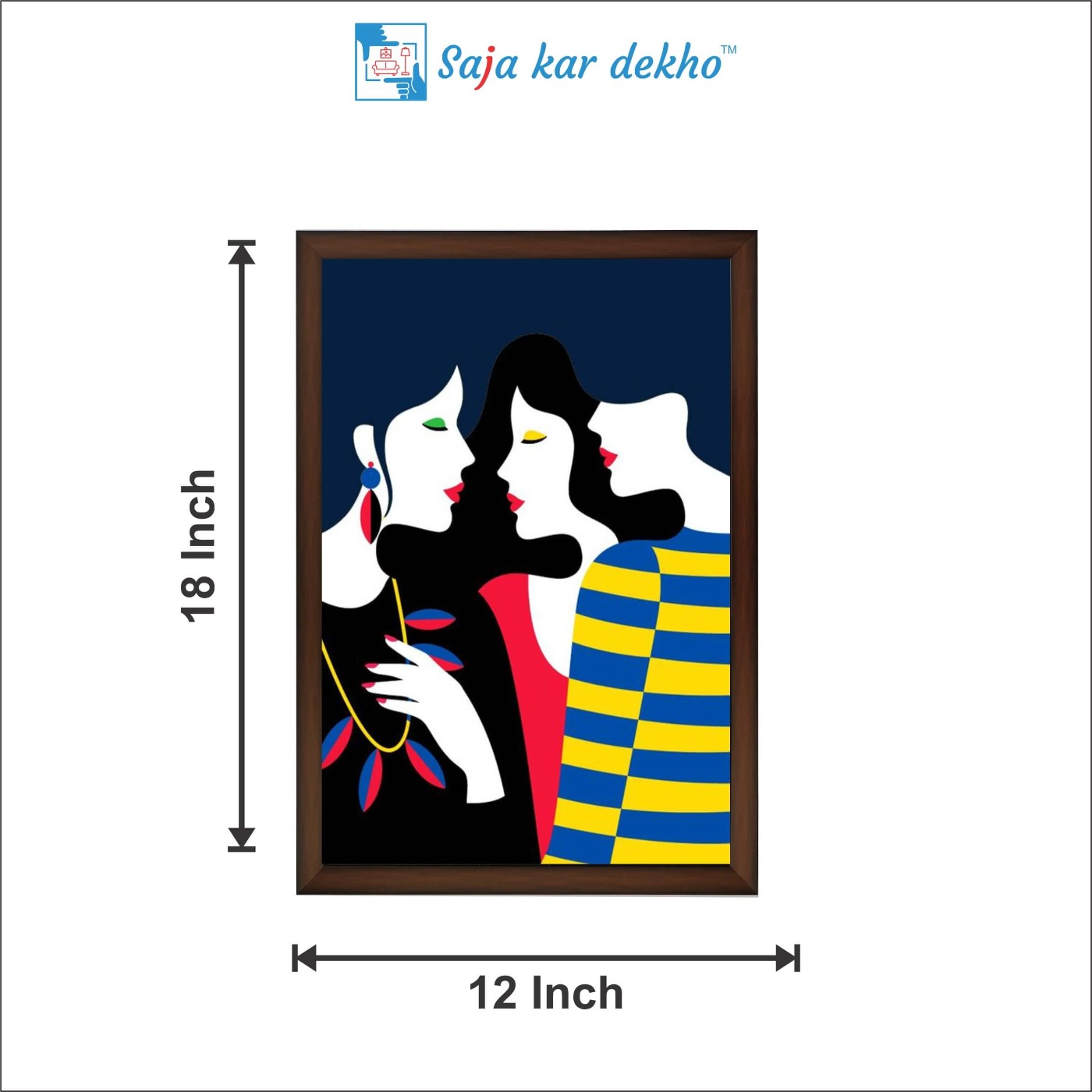 SAJA KAR DEKHO 3 Girls Talking High Quality Weather Resistant HD Wall Frame | 18 x 12 inch | - 18 X 12 inch