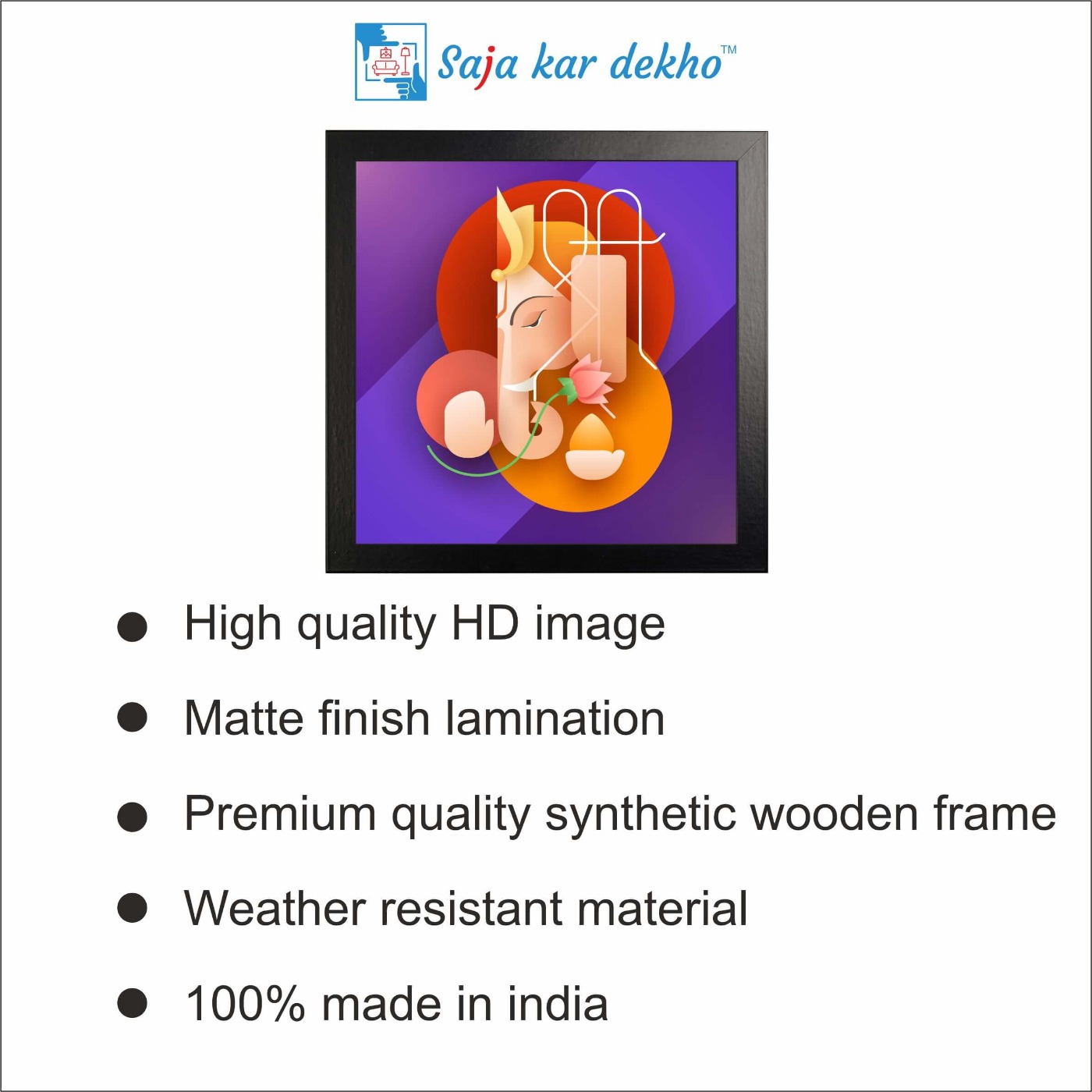 SAJA KAR DEKHO Ganesh Ji With Sanskrit Sholk High Quality Weather Resistant HD Wall Frame | 20 x 20 inch | - 20 X 20 inch