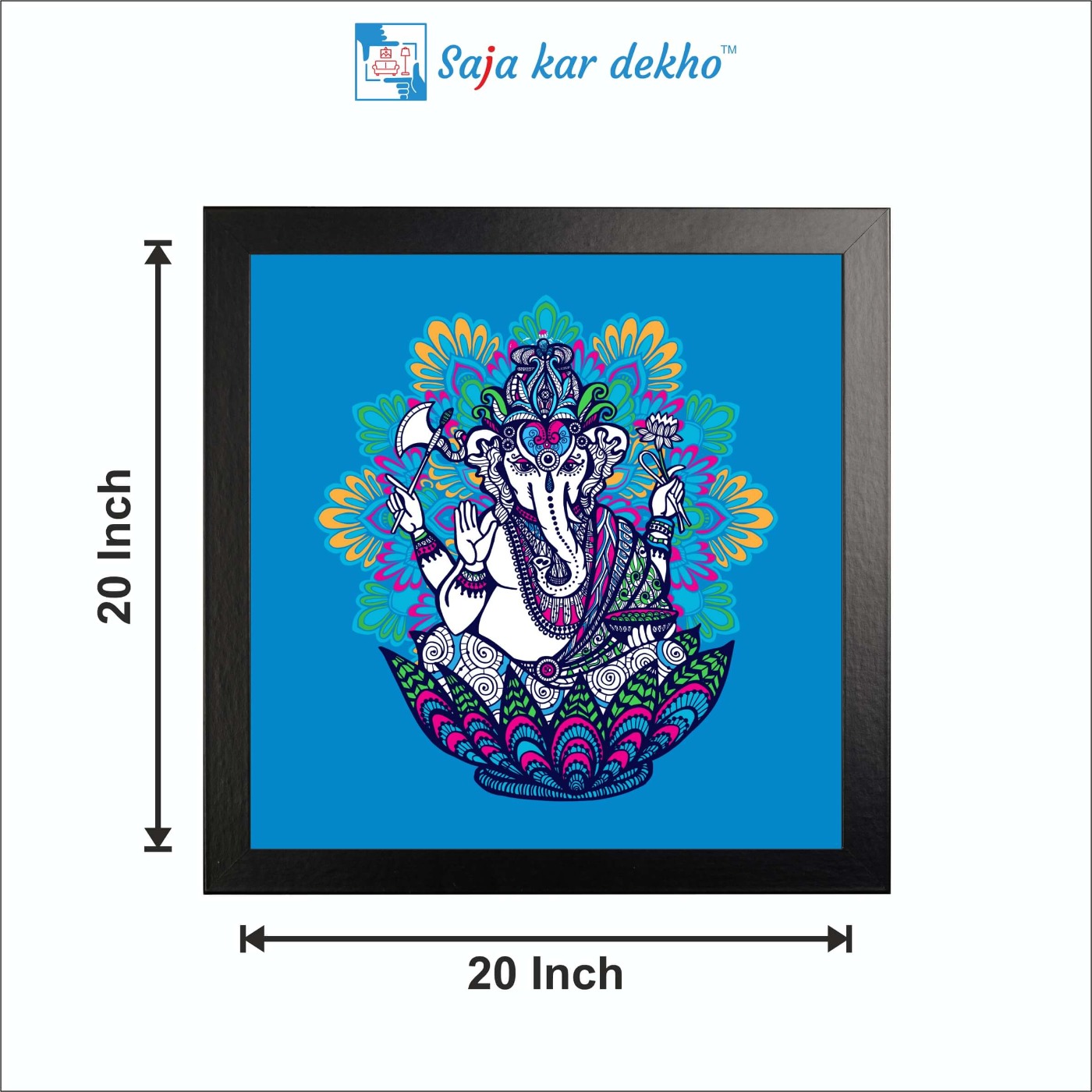 SAJA KAR DEKHO Ganesh JI Creation Flowers High Quality Weather Resistant HD Wall Frame | 20 x 20 inch | - 20 X 20 inch