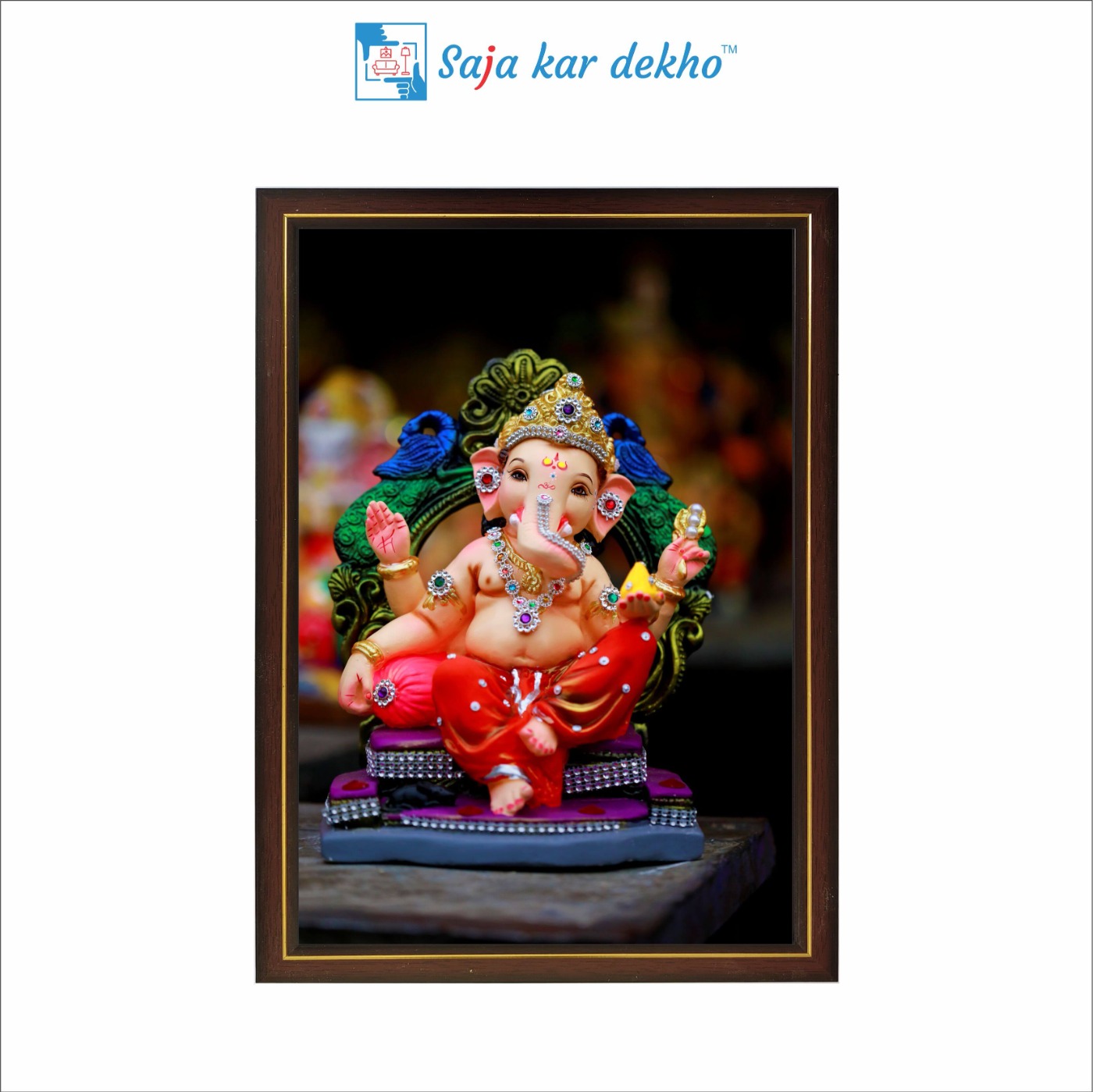 SAJA KAR DEKHO Ganesh Ji High Quality Weather Resistant HD Wall Frame | 12 x 18 inch | - 12 X 18 inch