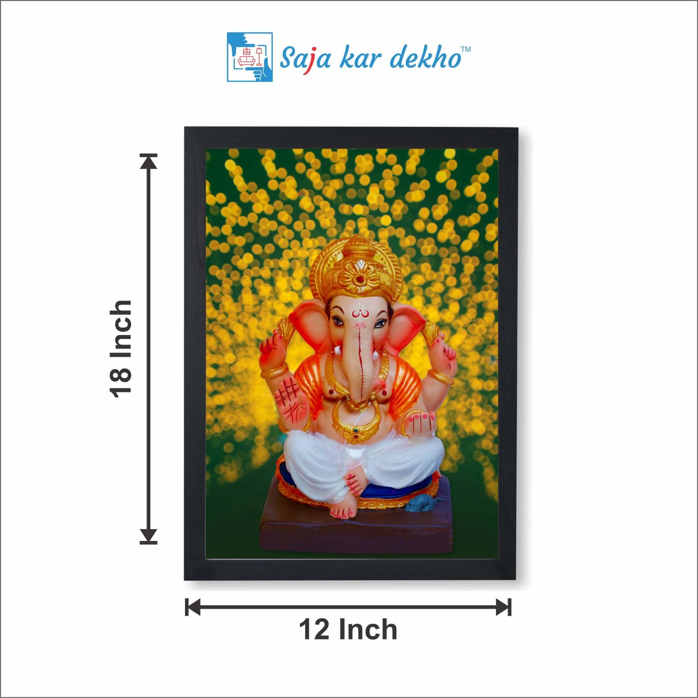 SAJA KAR DEKHO Ganesh Ji High Quality Weather Resistant HD Wall Frame | 12 x 18 inch | - 12 X 18 inch