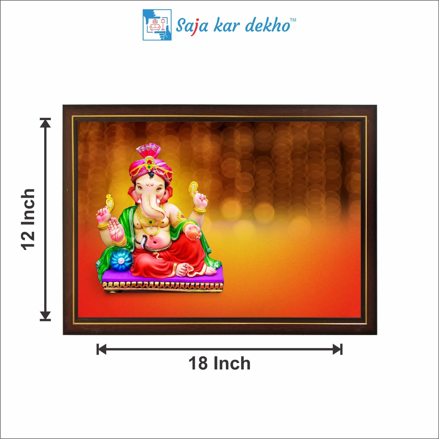 SAJA KAR DEKHO Ganesh Ji High Quality Weather Resistant HD Wall Frame | 12 x 18 inch | - 12 X 18 inch