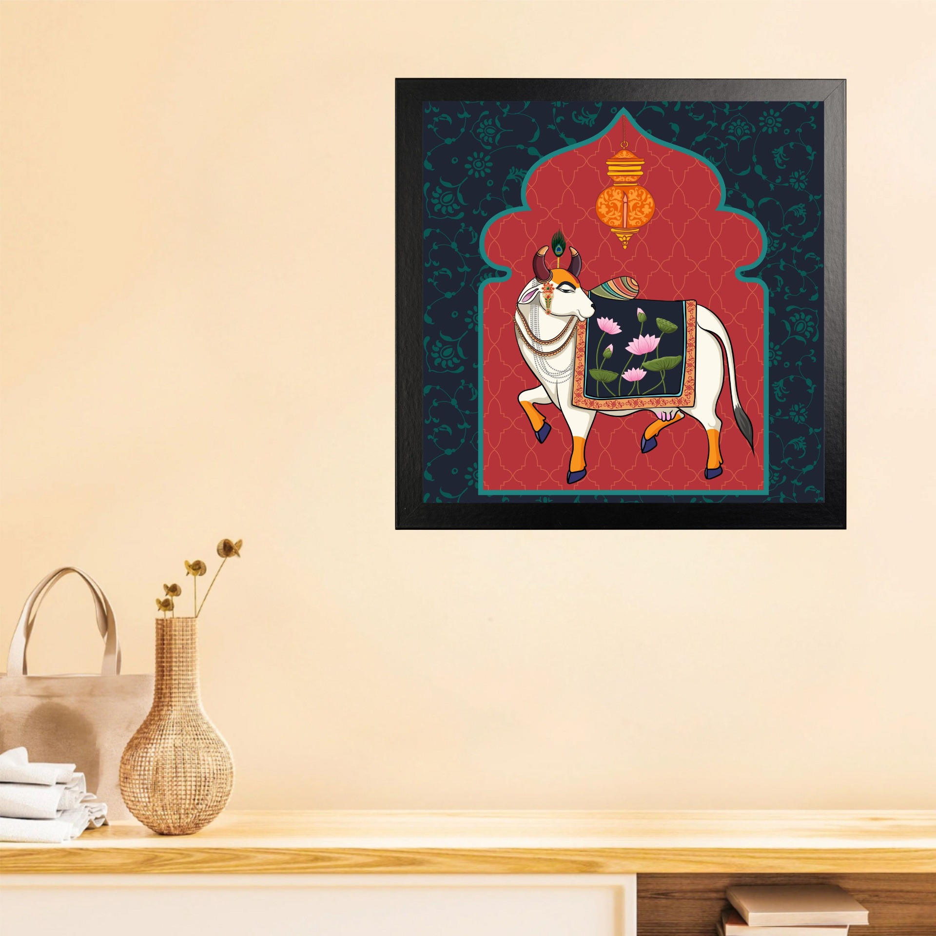 SAJA KAR DEKHO Beautiful Cow High Quality Weather Resistant HD Wall Frame | 20 x 20 inch | - 20 X 20 inch