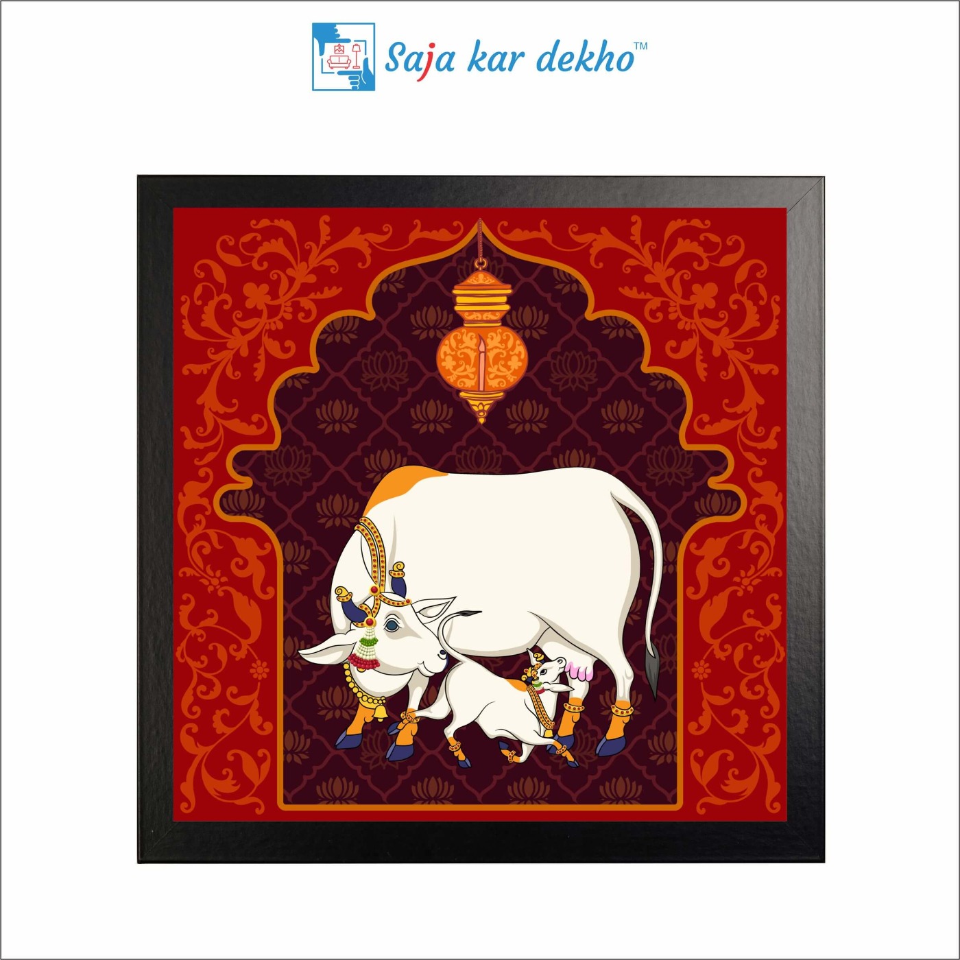 SAJA KAR DEKHO Cow Feeding Own Child High Quality Weather Resistant HD Wall Frame | 20 x 20 inch | - 20 X 20 inch