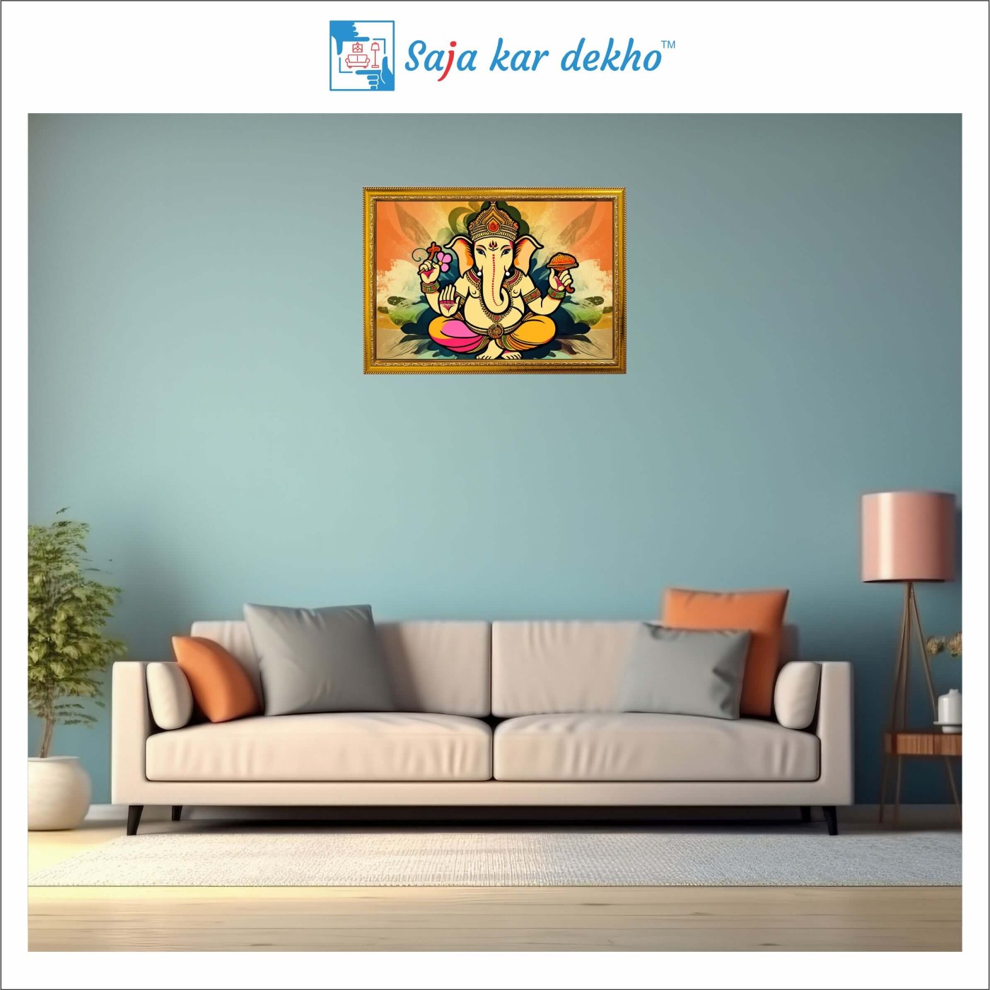 SAJA KAR DEKHO Ganesh Ji High Quality Weather Resistant HD Wall Frame | 12 x 18 inch | - 12 X 18 inch