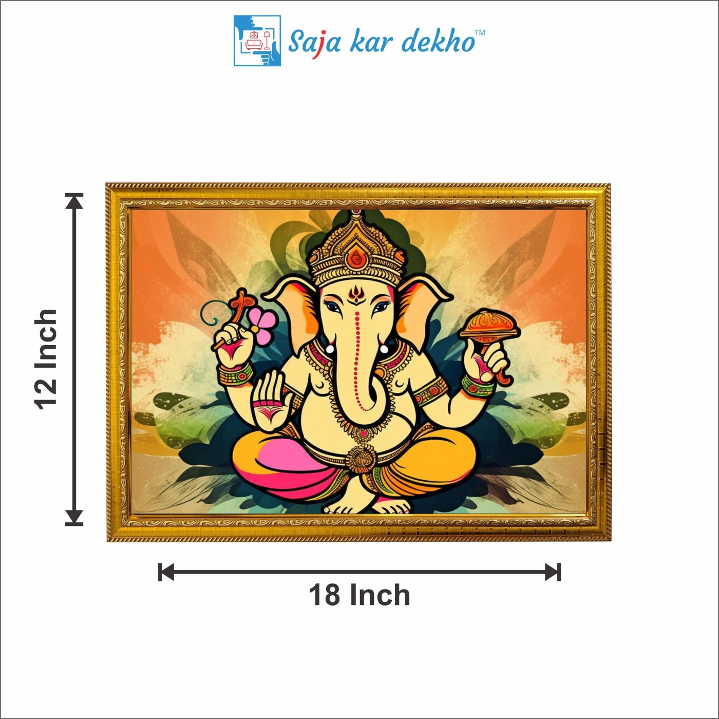 SAJA KAR DEKHO Ganesh Ji High Quality Weather Resistant HD Wall Frame | 12 x 18 inch | - 12 X 18 inch