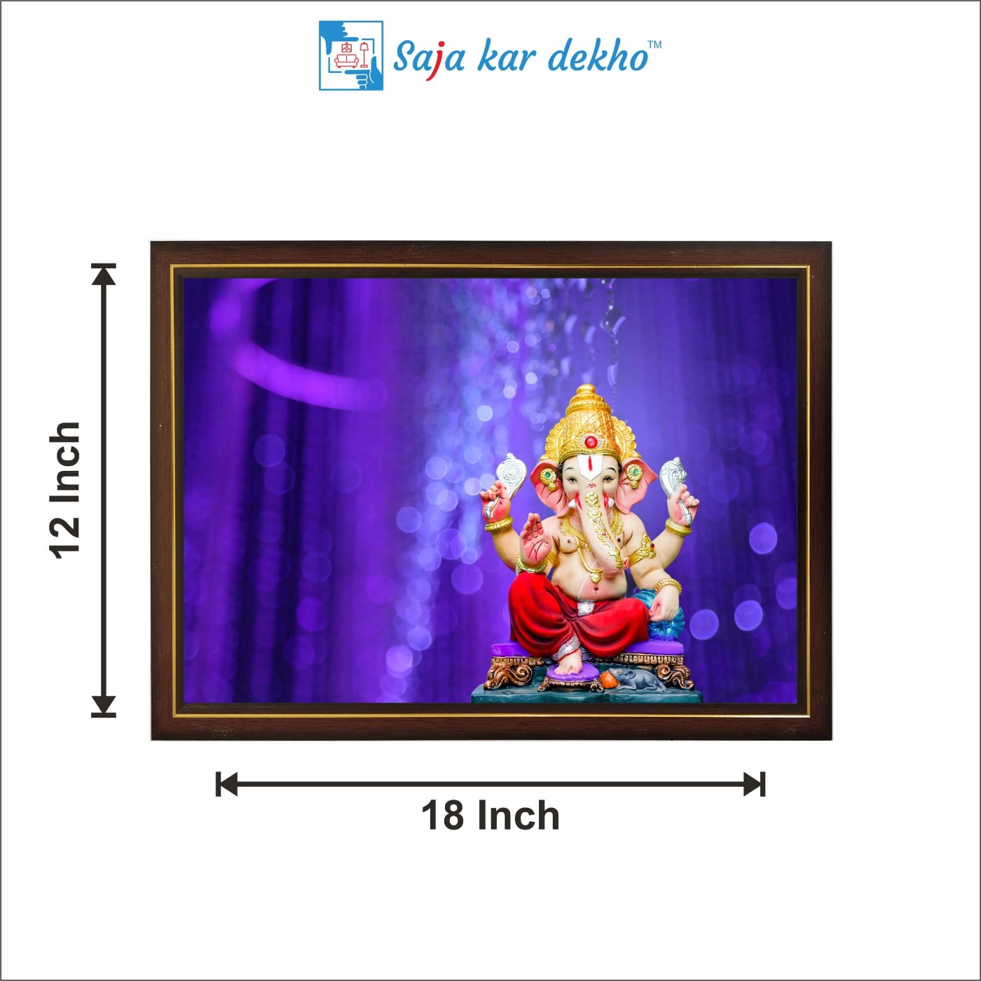 SAJA KAR DEKHO Ganesh Ji High Quality Weather Resistant HD Wall Frame | 12 x 18 inch | - 12 X 18 inch