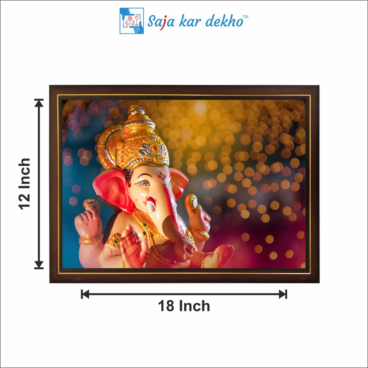 SAJA KAR DEKHO Ganesh Ji High Quality Weather Resistant HD Wall Frame | 12 x 18 inch | - 12 X 18 inch