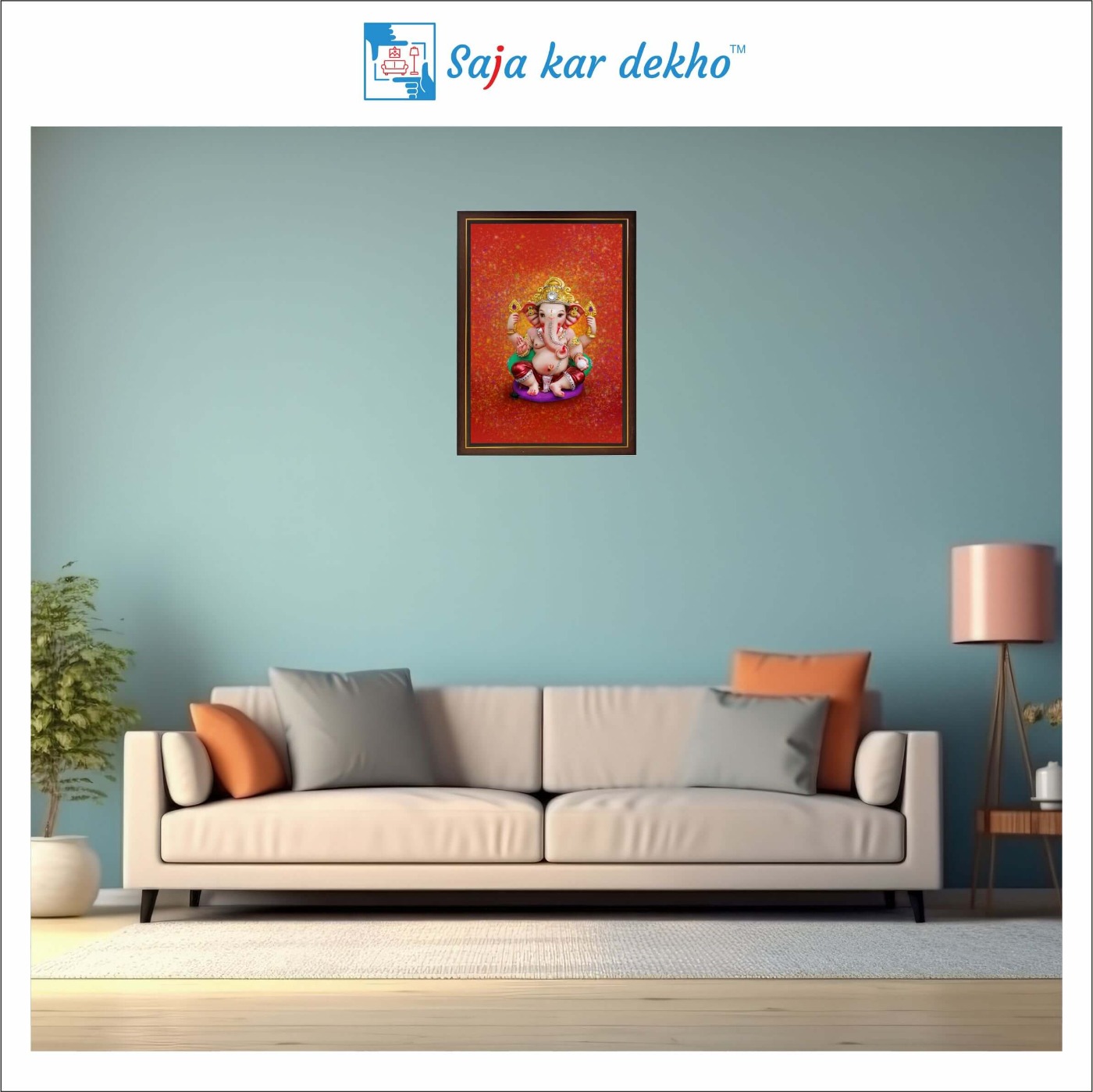 SAJA KAR DEKHO Ganesh Ji High Quality Weather Resistant HD Wall Frame | 12 x 18 inch | - 12 X 18 inch