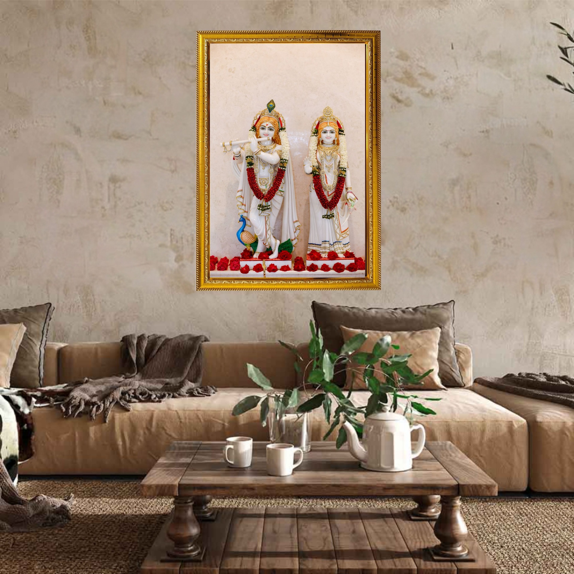 SAJA KAR DEKHO Shree Radha Krishna High Quality Weather Resistant HD Wall Frame | 12 x 18 inch | - 12 X 18 inch