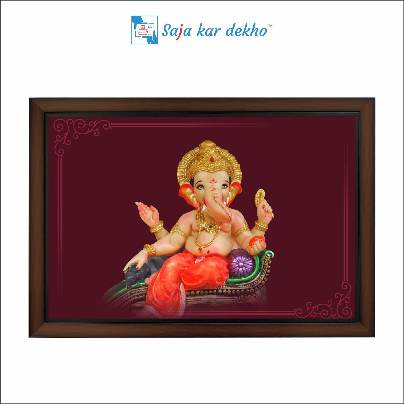 SAJA KAR DEKHO Ganesh Ji High Quality Weather Resistant HD Wall Frame | 12 x 18 inch | - 12 X 18 inch