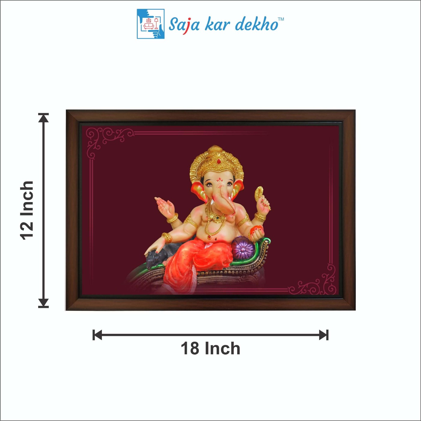 SAJA KAR DEKHO Ganesh Ji High Quality Weather Resistant HD Wall Frame | 12 x 18 inch | - 12 X 18 inch