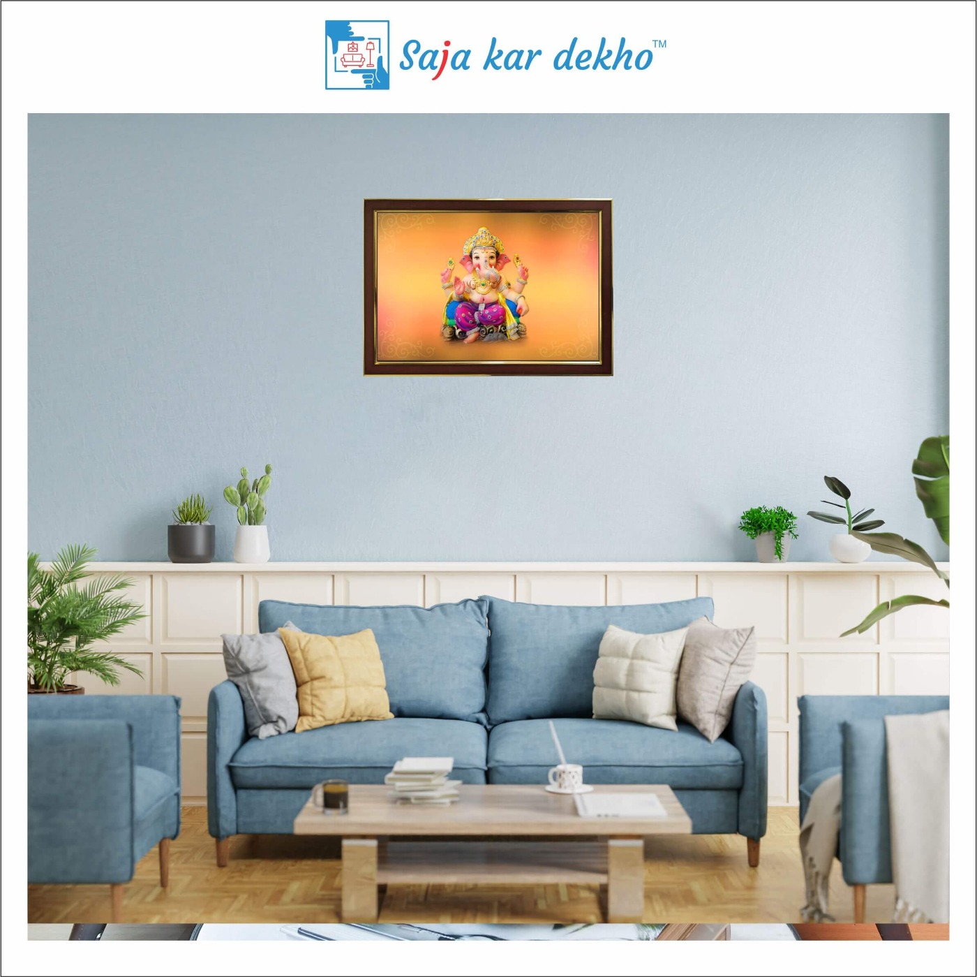 SAJA KAR DEKHO Ganesh Ji High Quality Weather Resistant HD Wall Frame | 12 x 18 inch | - 12 X 18 inch