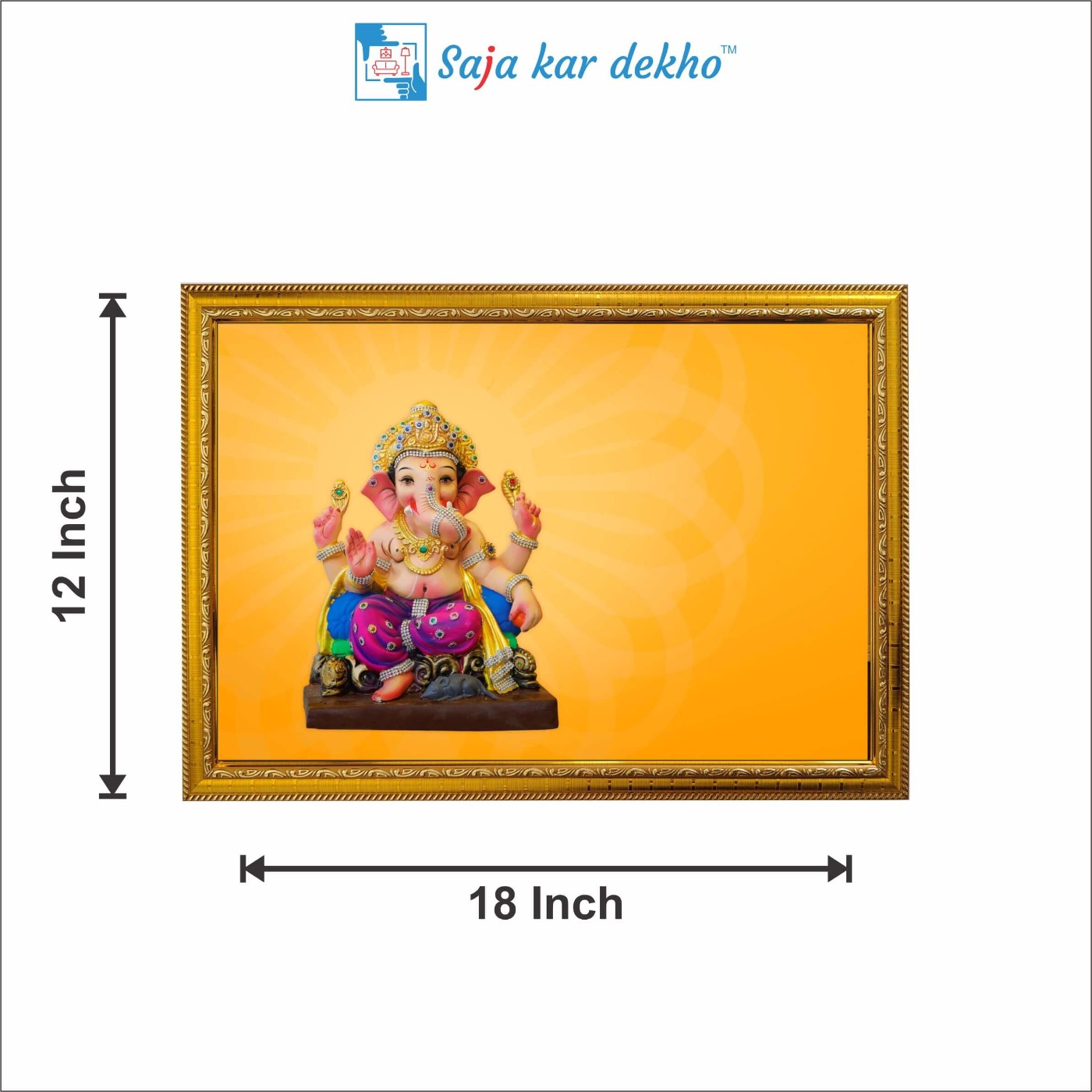 SAJA KAR DEKHO Ganesh Ji High Quality Weather Resistant HD Wall Frame | 12 x 18 inch | - 12 X 18 INCH