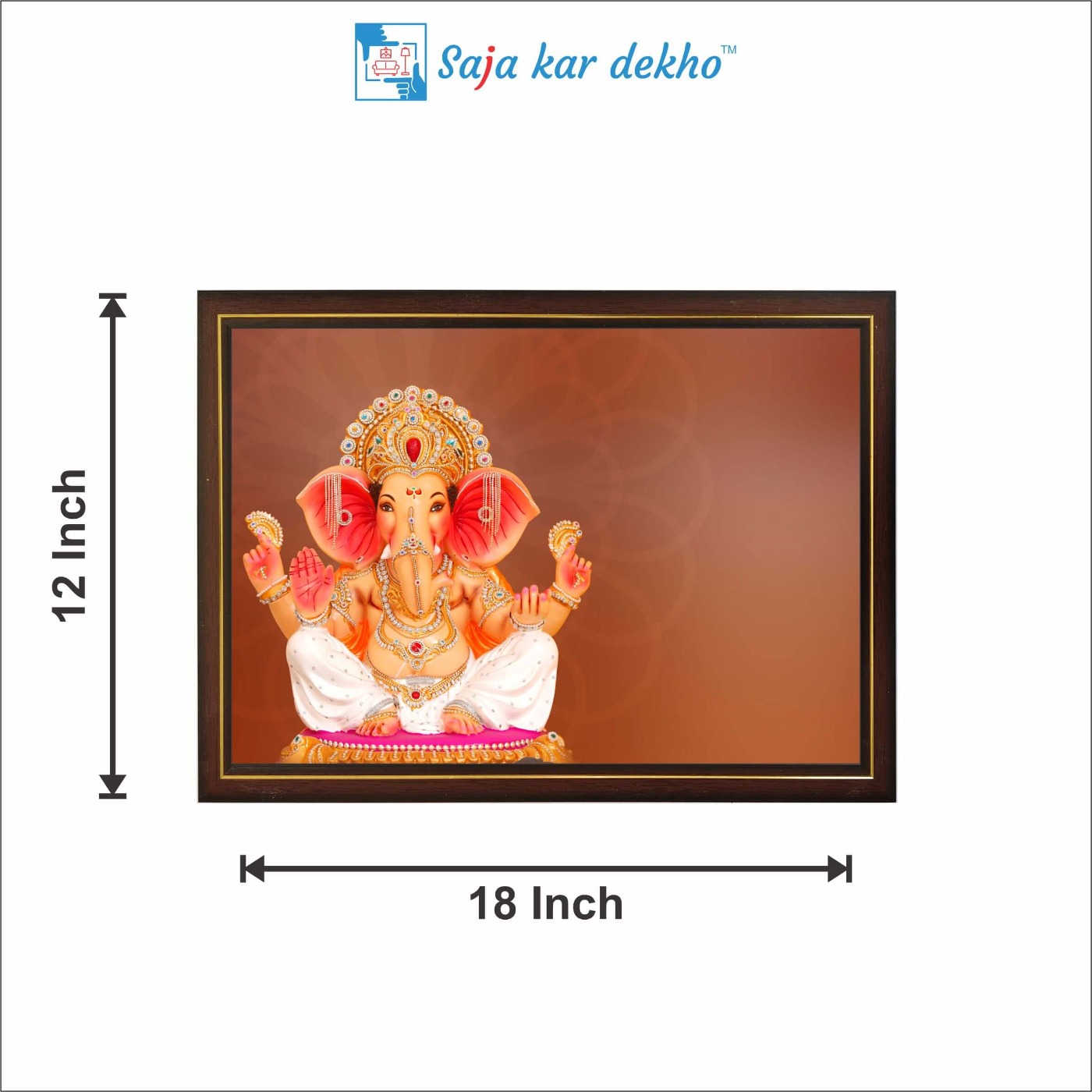 SAJA KAR DEKHO Ganesh Ji High Quality Weather Resistant HD Wall Frame | 12 x 18 inch | - 12 X 18 inch