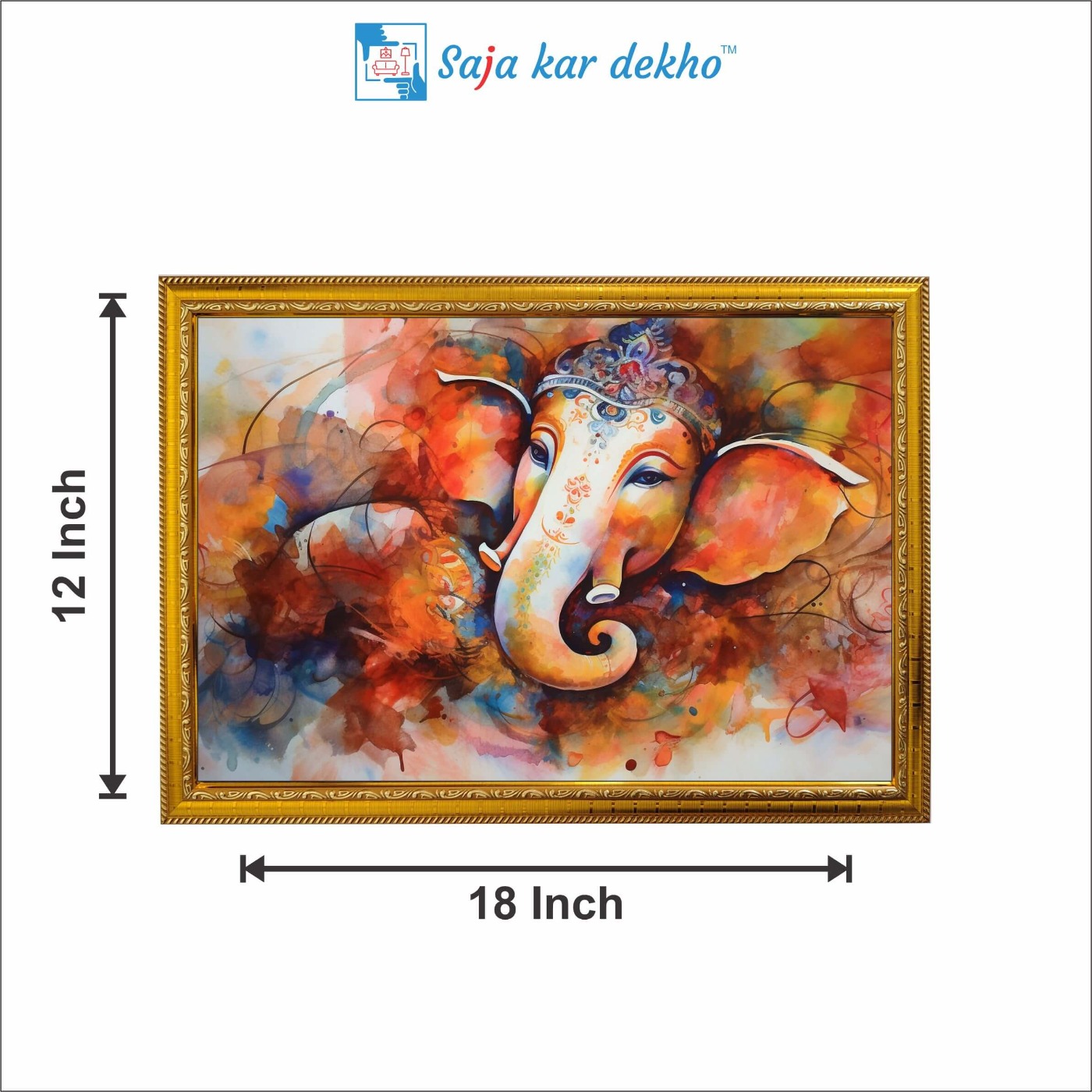 SAJA KAR DEKHO Ganesh Ji High Quality Weather Resistant HD Wall Frame | 12 x 18 inch | - 12 X 18 inch