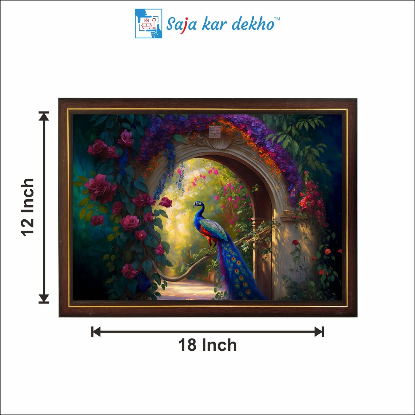 SAJA KAR DEKHO Peacock With Beautiful Background High Quality Weather Resistant HD Wall Frame | 12 x 18 inch | - 12 X 18 inch