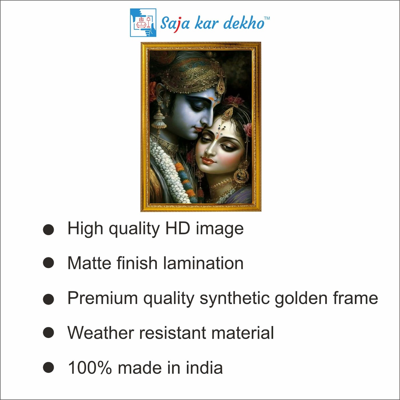 SAJA KAR DEKHO Radha Krishna High Quality Weather Resistant HD Wall Frame | 12 x 18 inch | - 12 X 18 inch