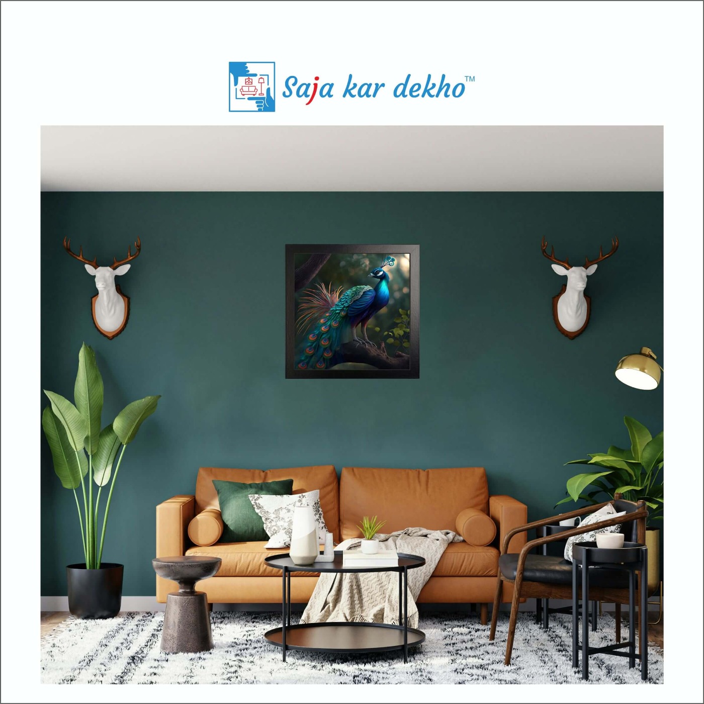 SAJA KAR DEKHO Peacock High Quality Weather Resistant HD Wall Frame | 20 x 20 inch | - 20 X 20 inch