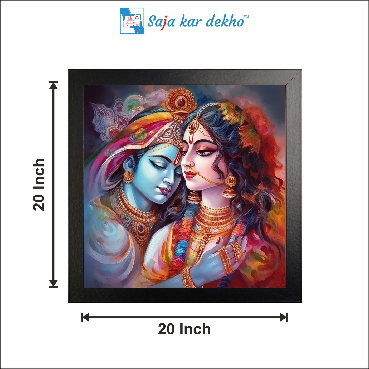 SAJA KAR DEKHO Radha Krishna High Quality Weather Resistant HD Wall Frame | 20 x 20 inch | - 20 X 20 inch