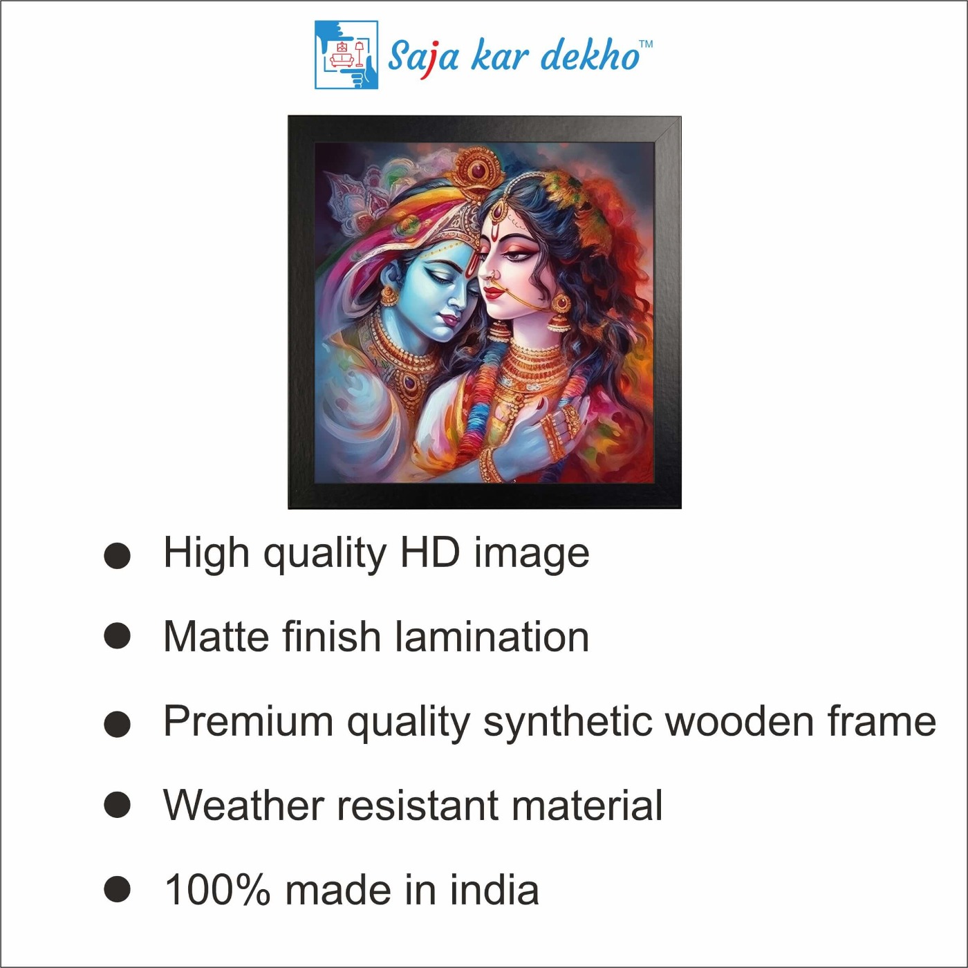 SAJA KAR DEKHO Radha Krishna High Quality Weather Resistant HD Wall Frame | 20 x 20 inch | - 20 X 20 inch