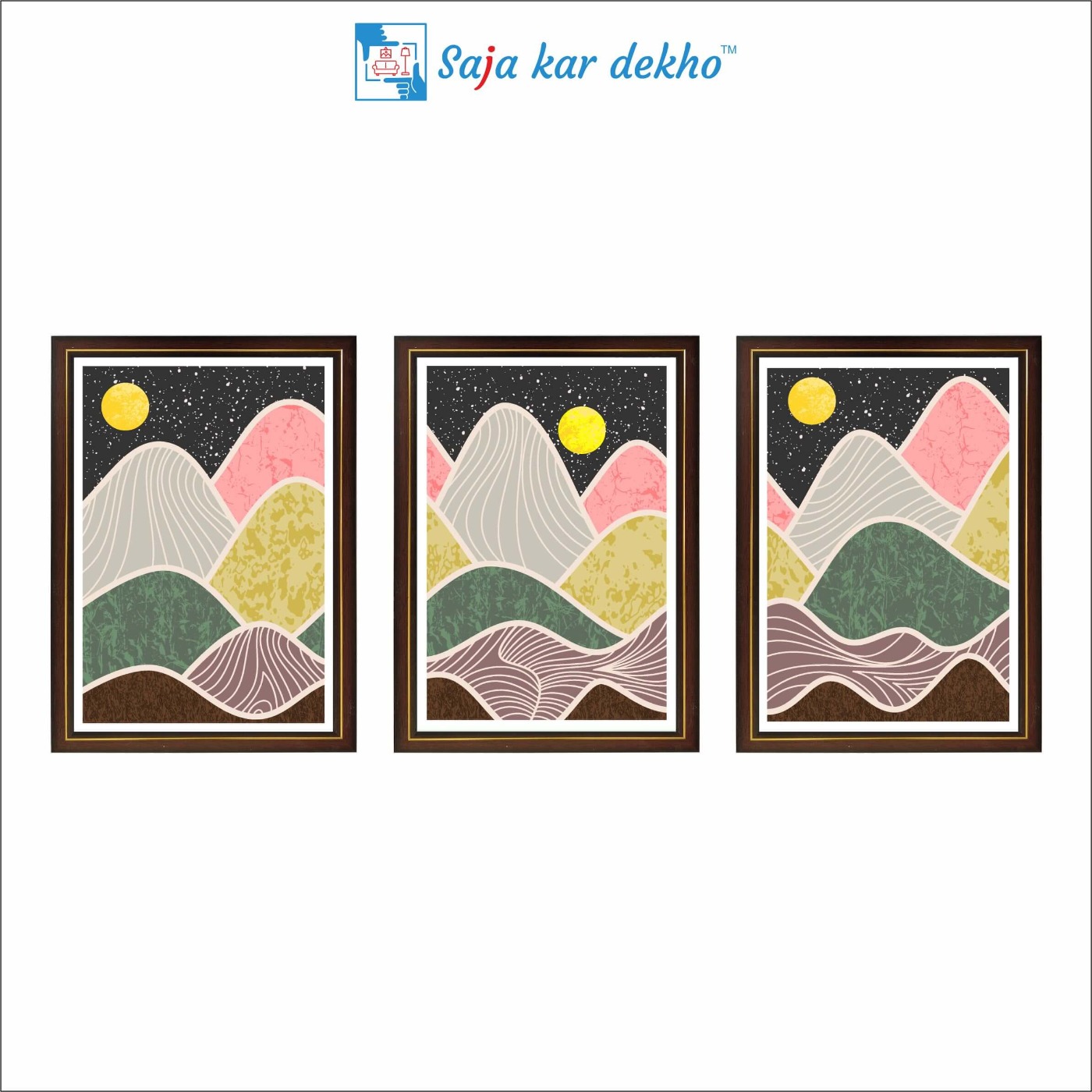 SAJA KAR DEKHO Colorful Mountain And Sun High Quality Weather Resistant HD Wall Frame | 18 x 12 inch | - 18 X 12 inch