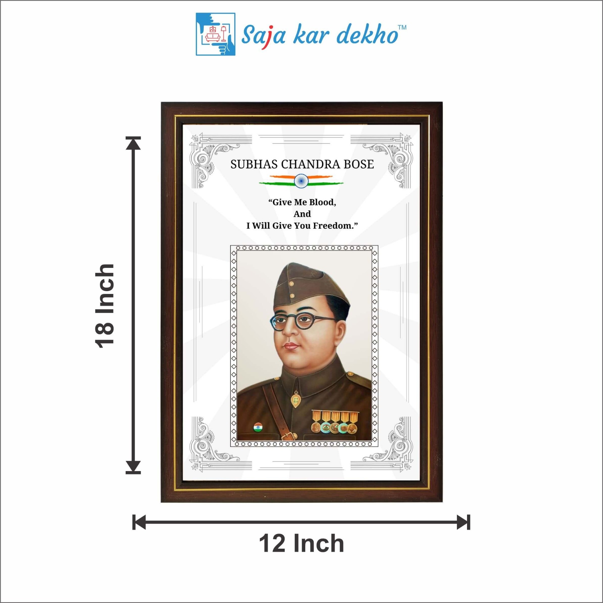 SAJA KAR DEKHO Subhas Chandra Bose Motivational Thought High Quality Weather Resistant HD Wall Frame | 18 x 12 inch |  - 18 X 12 INCH