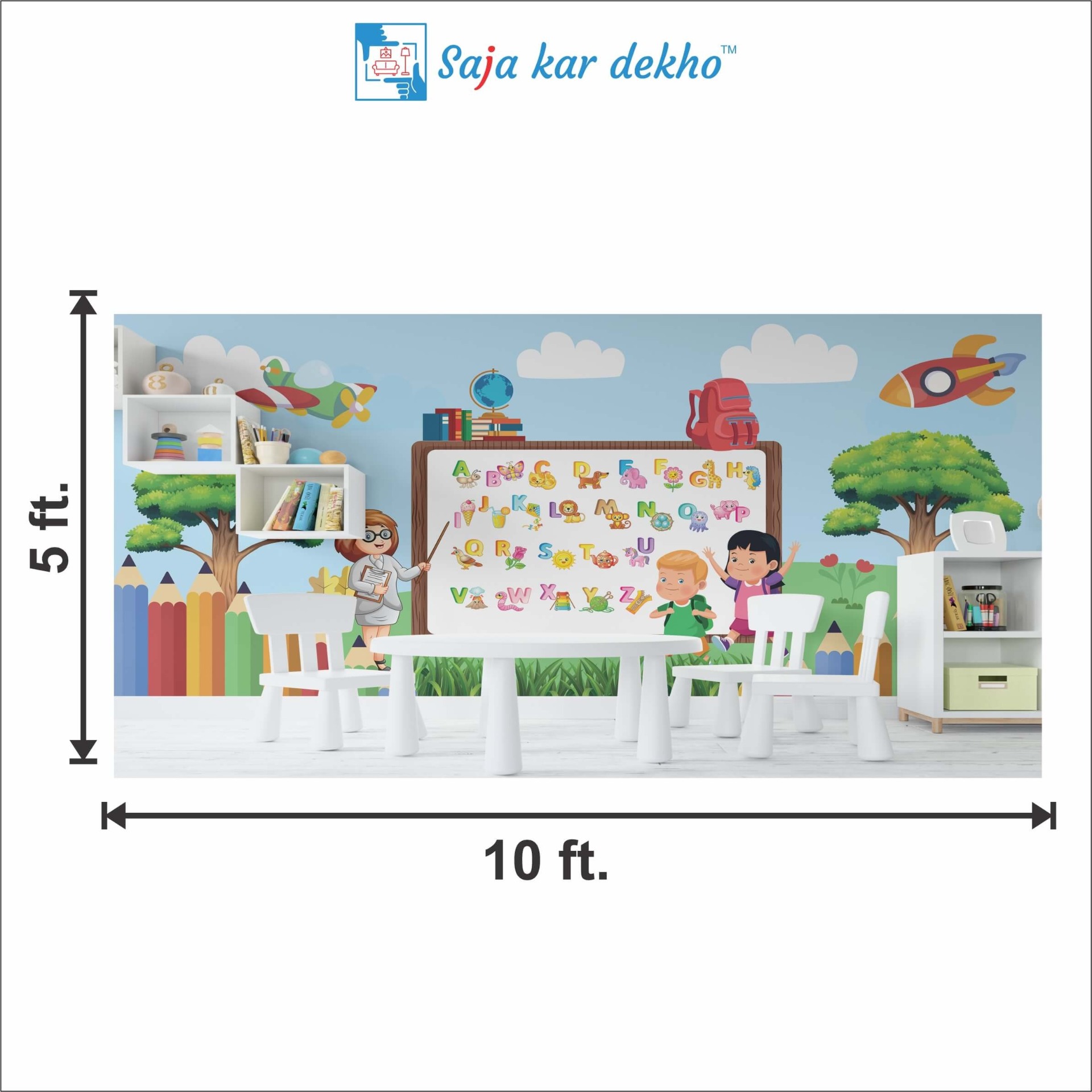 Saja kar dekho Wall Handing Wallpaper For Pre School | Picture High Quality Weather Resistant HD Wall Paper | 5 x 10 ft | - 5 x 10 ft